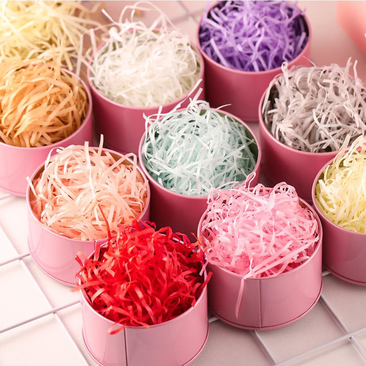 Queenbox 3.5oz Solid Raffia Grass Gift Box Filler Shredded Crinkle Raffia Paper Filling for Wrapping Gift, DIY Decoration, Purple Red