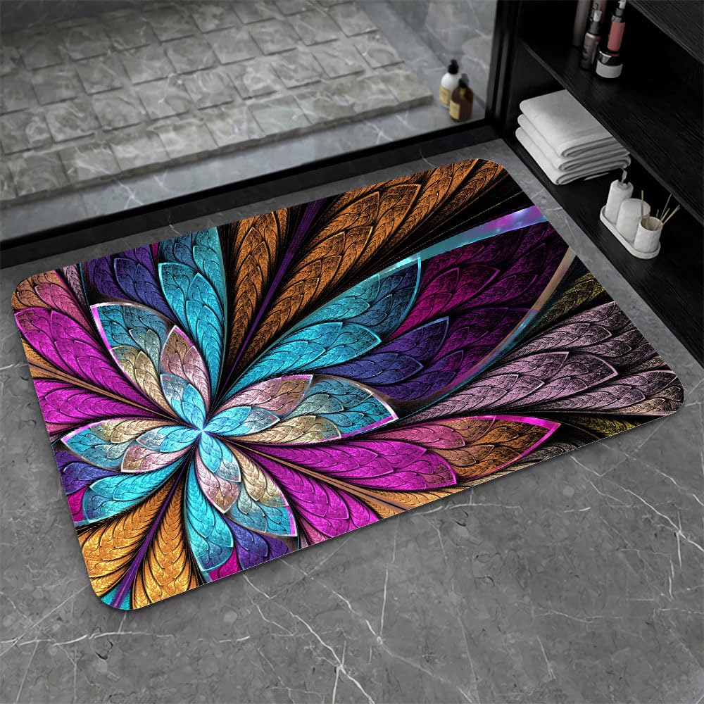 ZHUZHISHAN Diatomaceous Earth Bath Mat,Colorful Fractal Glass Flowers Non-Slip Volume Super Absorbent Fast Drying for Bathroom Kitchen Door mat,Eco-Friendly Easy to Clean 17×27.5Inch (43 * 70cm) — image 1