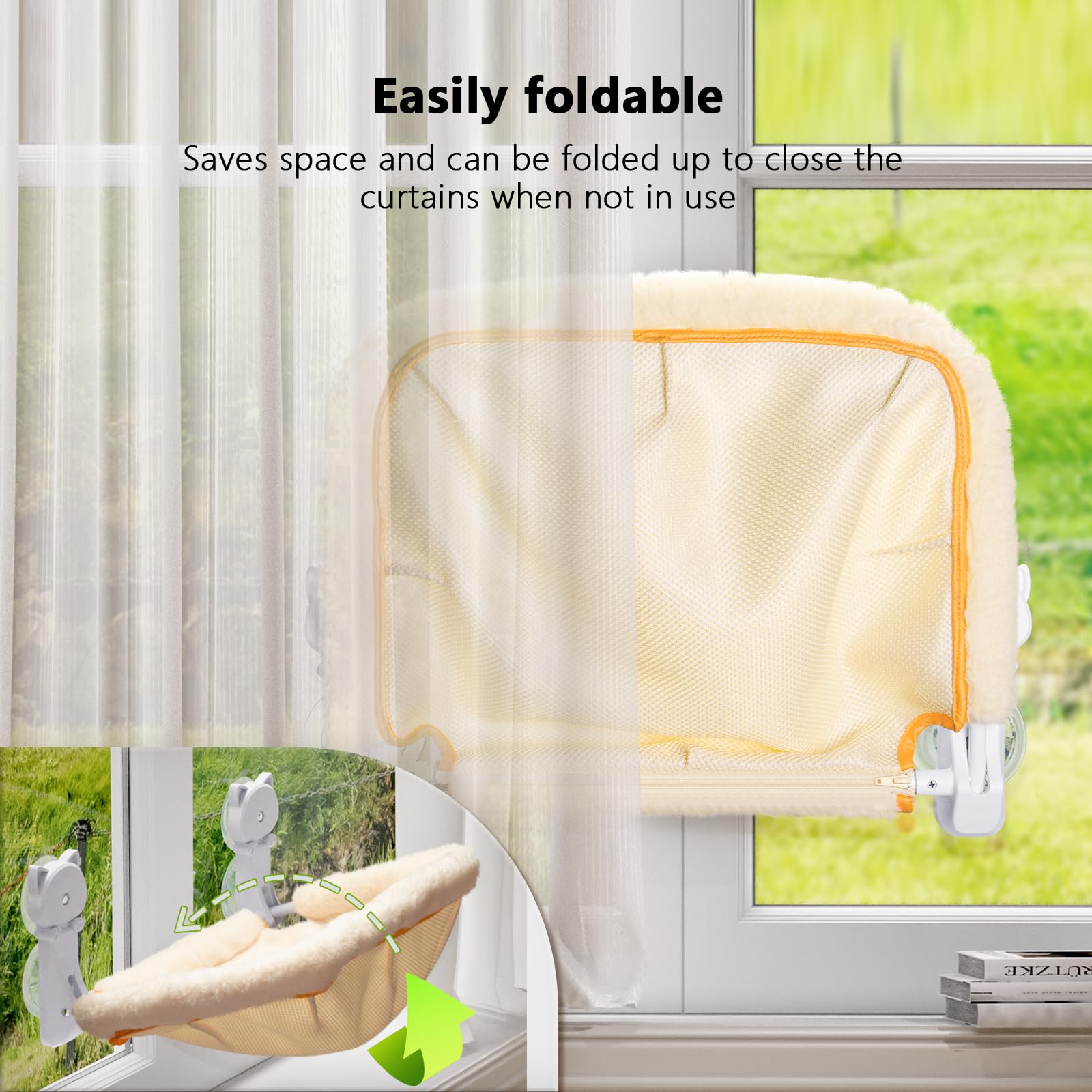 JUSNPOW - Percha para ventana de gato inalámbrica, cama plegable y estable de gran capacidad, hamaca transpirable para pasar el sol y escalar, soporta hasta 40 libras