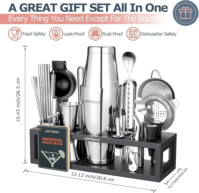 Kit Bartender HMYBAR con Stand Bambú Negro, Set Coctelera Boston 31 Piezas miniatura 7