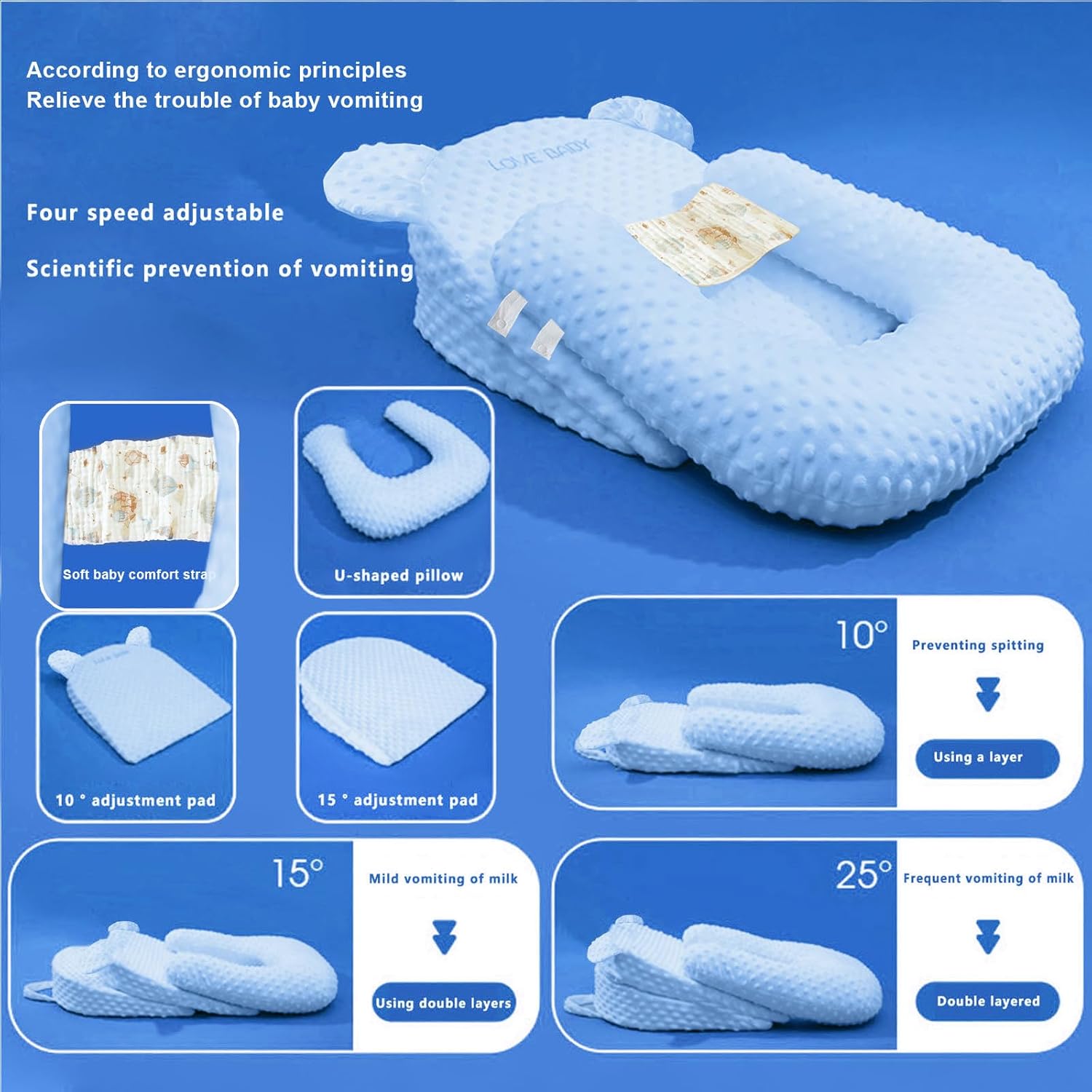 Baby Feeding Pillow Adjustable Newborn Nursing Pillow for Breastfeeding,Bottle Feeding Washable (Blue, One Size)