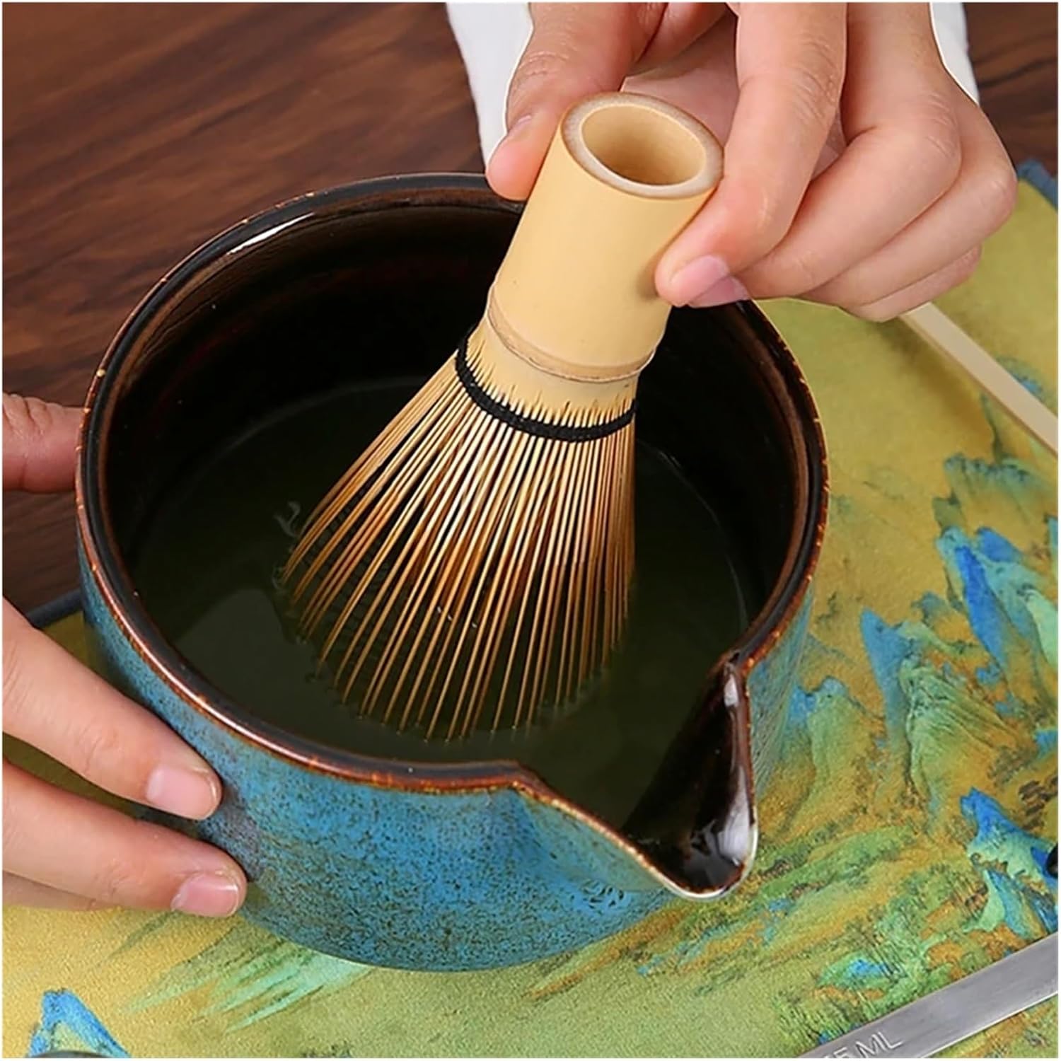 4pcs Matcha Set Handmade Home Easy Clean Bowl Whisk Teaspoon Tea Sets Making Tools Accessories(7pcs blue gift box)