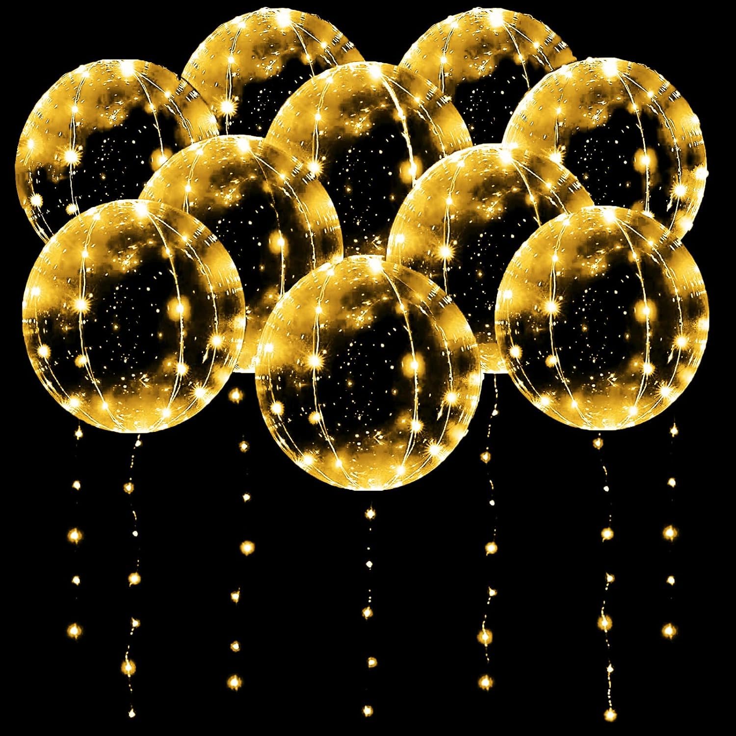 10 PACKS LED Bobo Balloons, Clear Light Up Balloons Helium,String Lights for Party Birthday Wedding Quinceanera Decorations (Warm White)