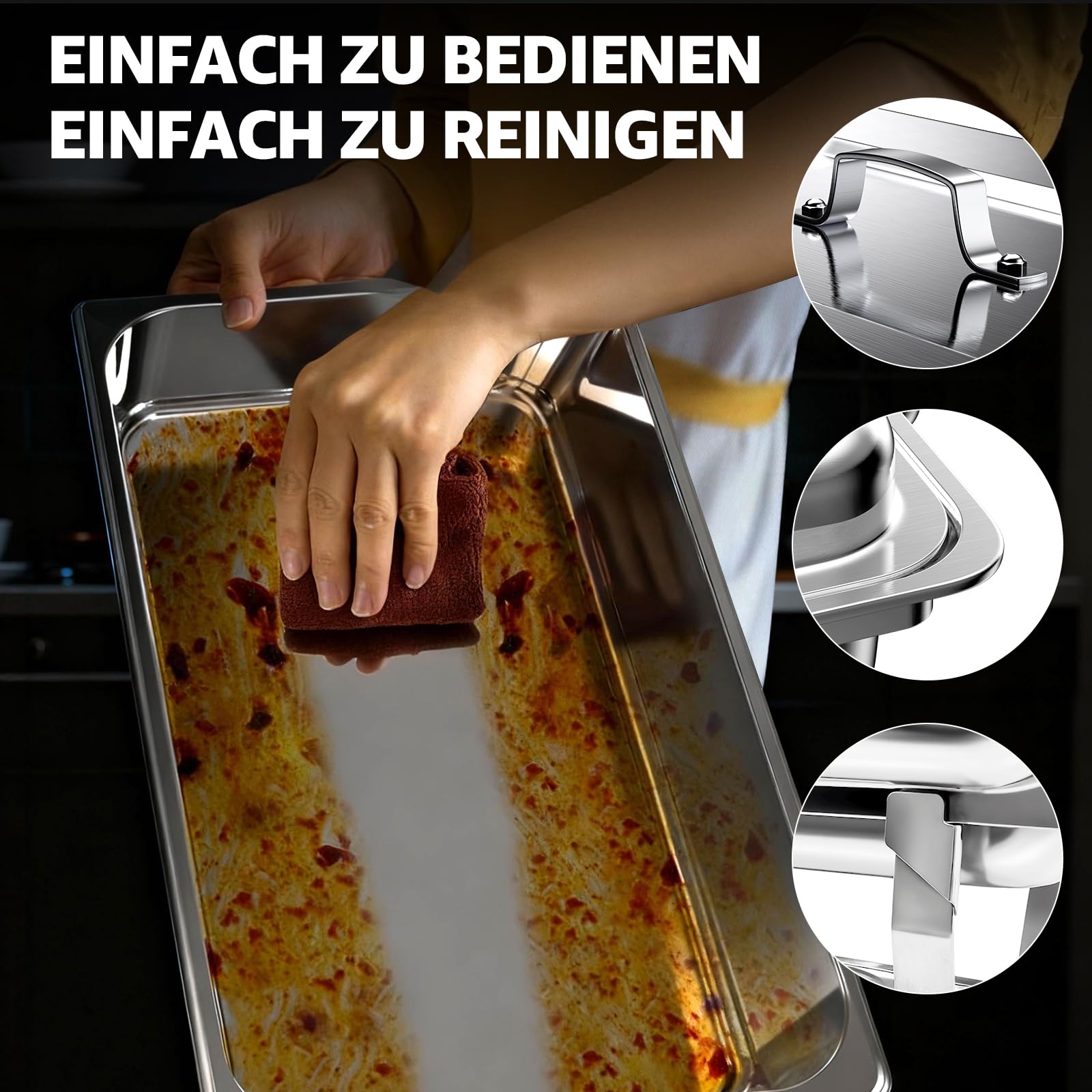 Chafing Dish Speisenwärmer 9L Edelstahl Buffetwärmer Warmhaltebehälter mit Deckel Lebensmittelpfannen und Brennstoffhaltern für Catering, Buffet und Party (4 Sets)