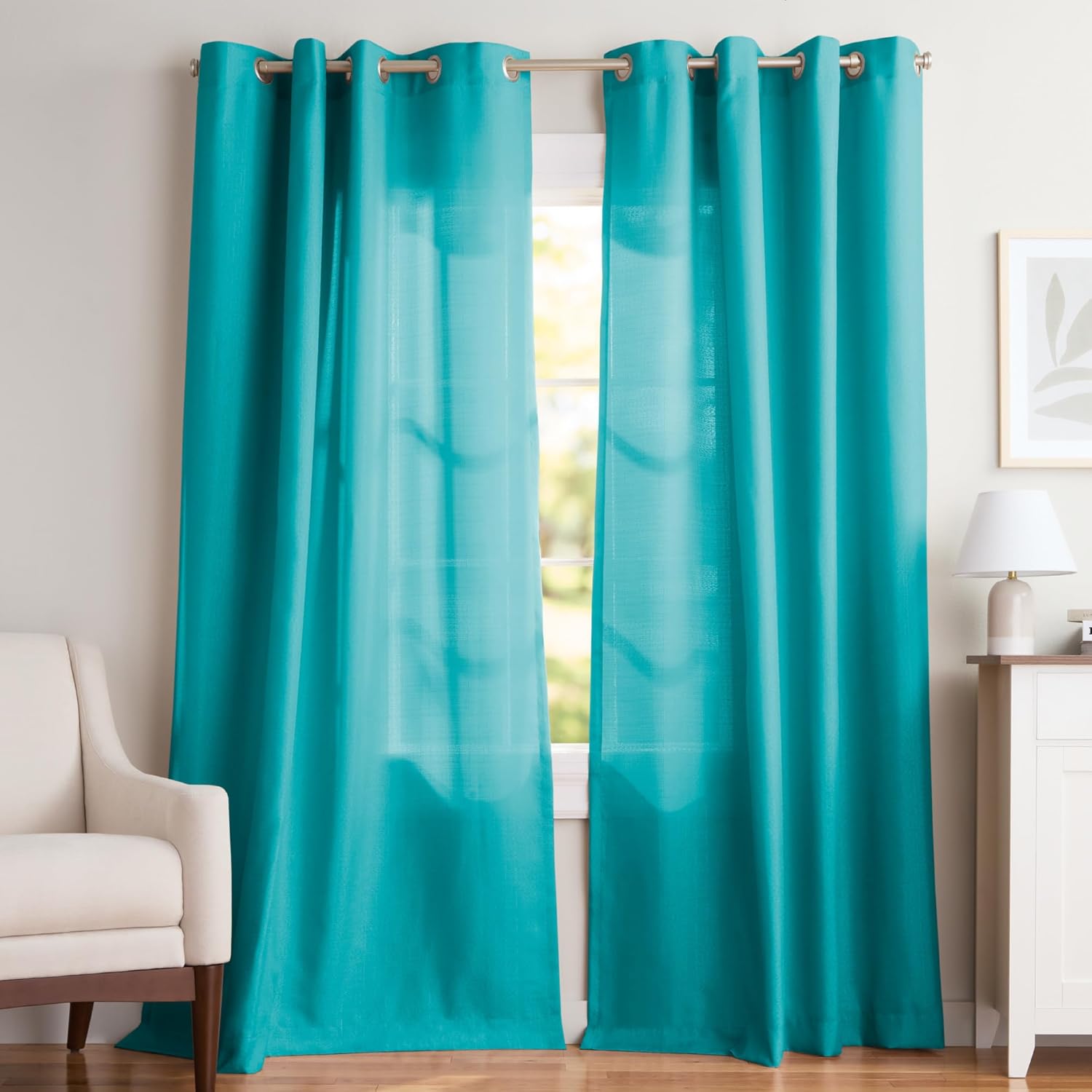 Exclusive Home Loha Linen Grommet Top Curtain Panel Pair, 54"x108", Blue Teal