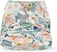 Vista 1 de Pañal de tela impermeable, reutilizable, cubierta exterior ajustable sobre una capa interior absorbente para evitar explosiones de orina, flor