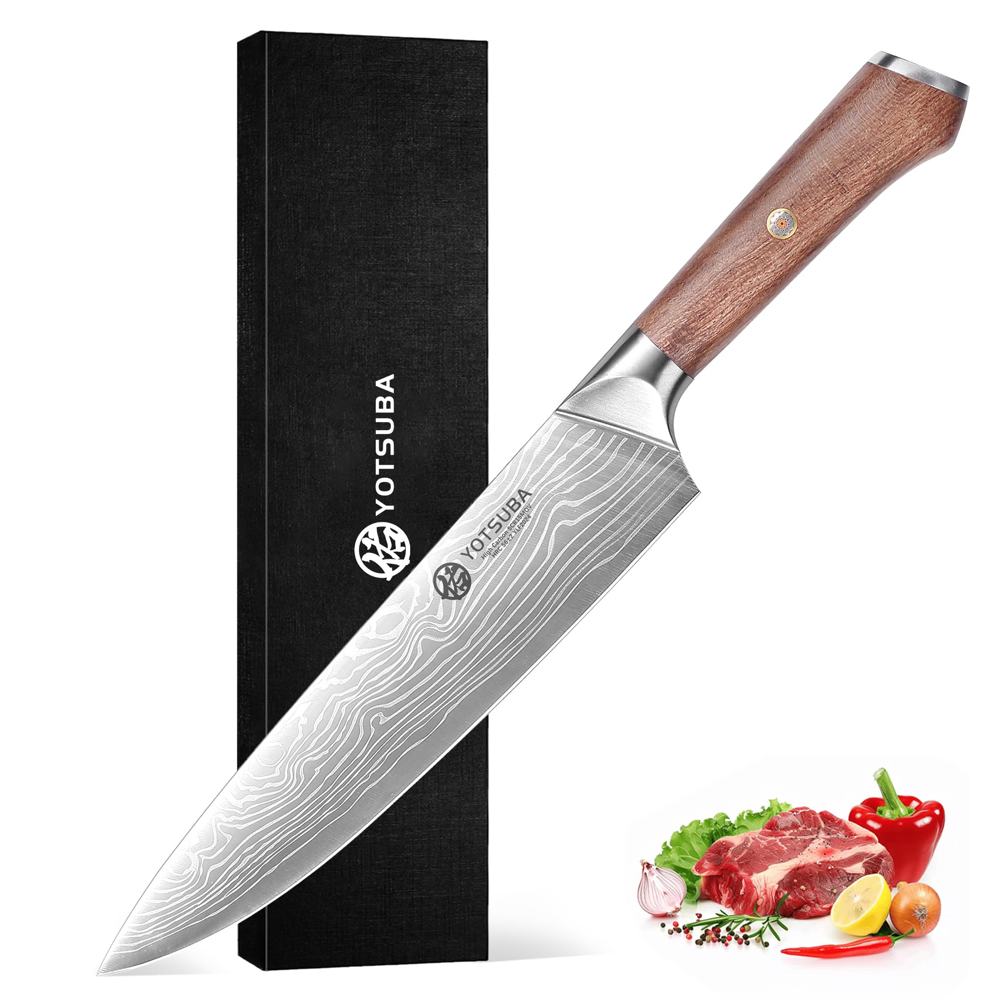 YOTSUBA 9 Inch Japanese Chef Knife with Full Tang Rosewood Handle