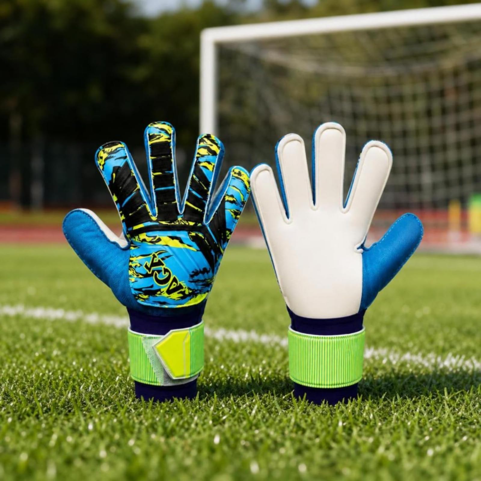 Guanti Portiere Bambini Guanti Calcio Ragazzi Guanti Allenamento Junior Guanti Sport con Protezione Dita in Lattice E Chiusura a Strappo Adatti a, Verde, 5
