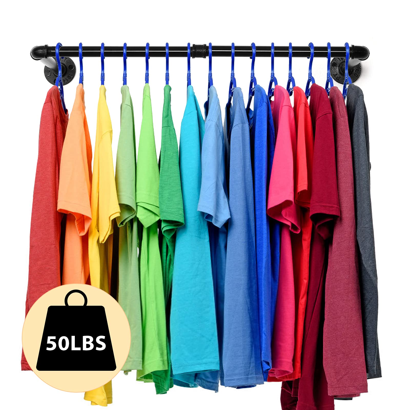 Industrial Pipe Clothes Rack , Wall Mounted Garment Rack, SpaceSaving