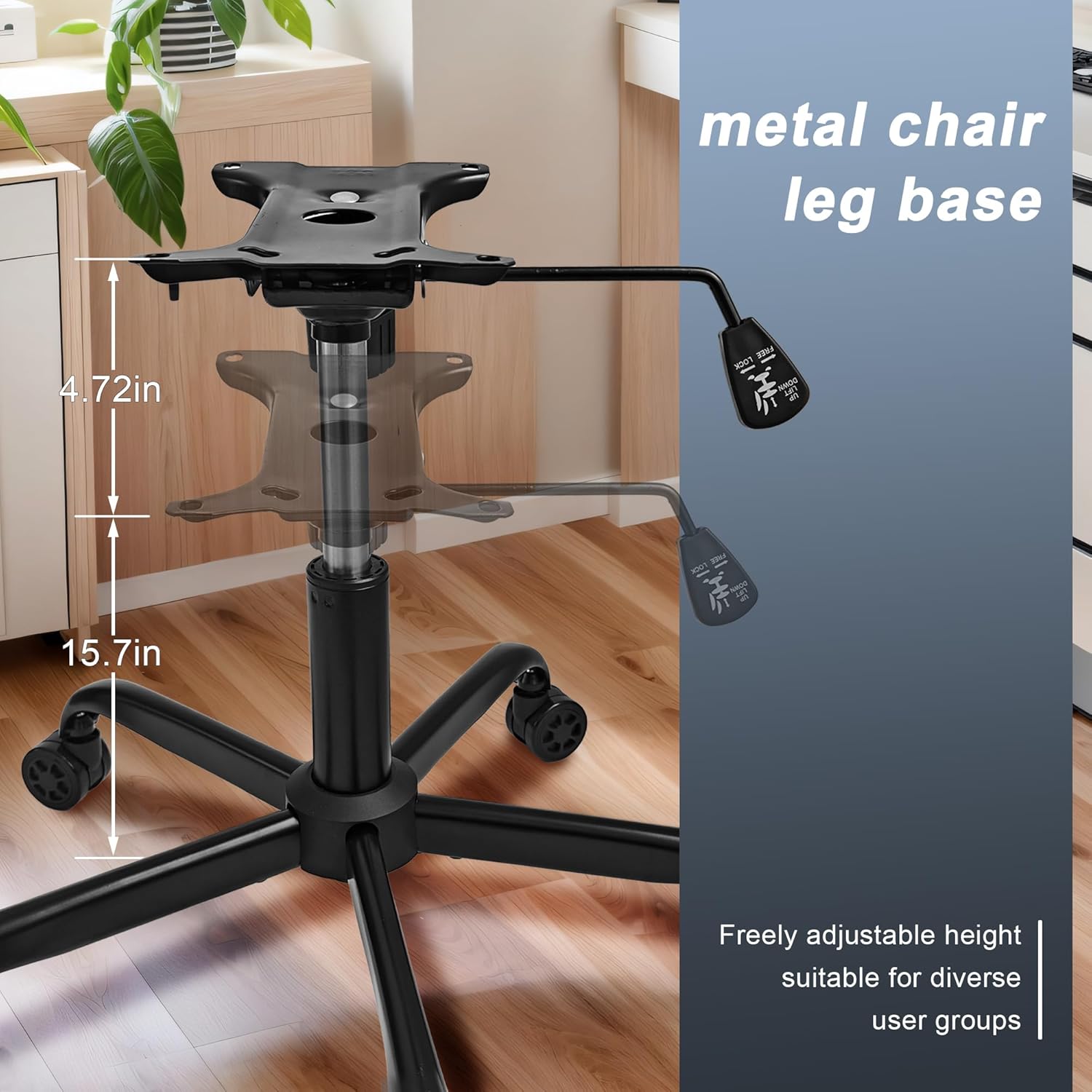 28" Swivel Office Chair Base Replacement, Heavy Duty Universal Gaming Chair Metal Repair Base Kit with Bottom Plate,Gas Cylinder and Casters