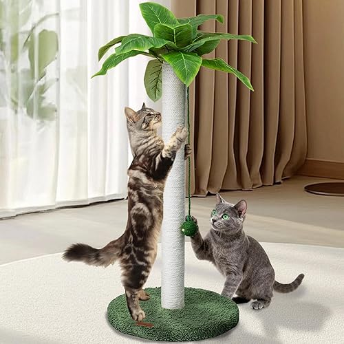 Miniatura 9 de Meowoou Rascador para gatos con juguete interactivo con bola colgante para gatitos de interior, base de 2 capas, pista de bola de madera, poste de