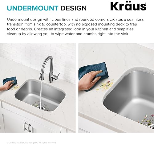 Vista 59 de Kraus, KBU24, fregadero de cocina con doble cavidad 60/40, de acero inoxidable, bajo cubierta de 32 pulgadas, de calibre 16, KBU24