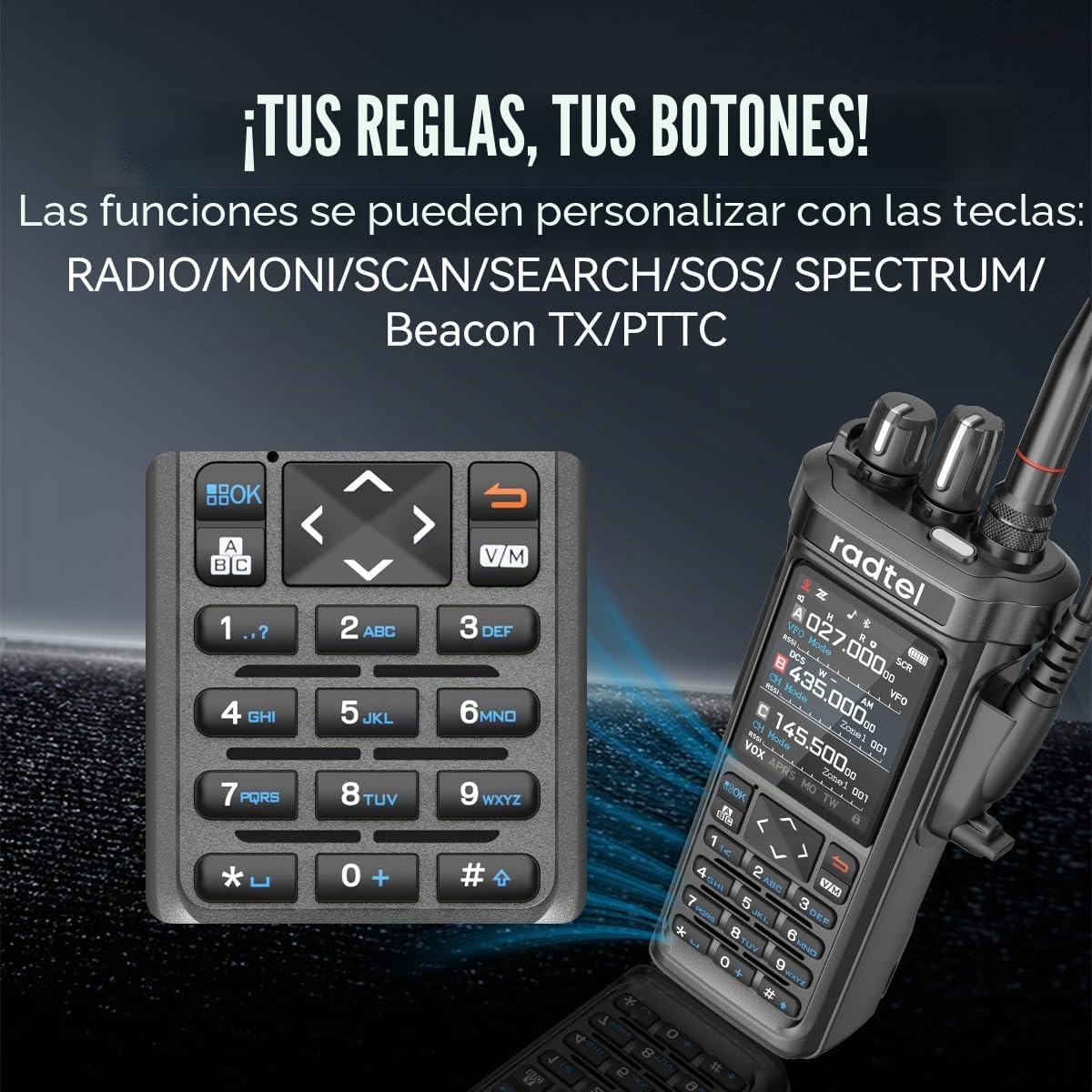 Radioaficionado Radtel RT-950 Pro GPS/APRS, walkie-Talkie portátil de Largo Alcance de 10 W, programación por aplicación Bluetooth (con Cable de programación y batería Adicional)