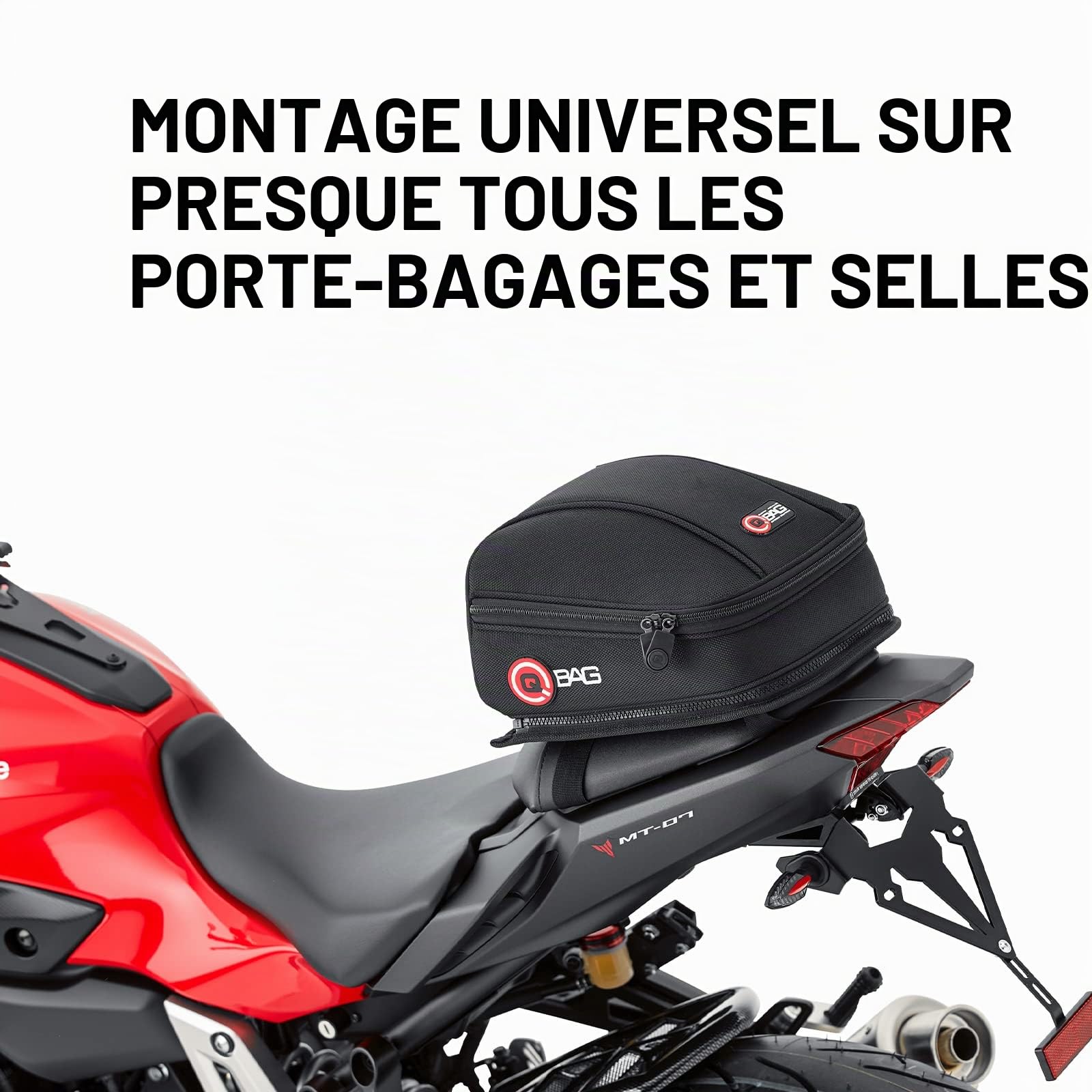 QBag Sac arrière 03 pour siège passager, porte-bagages, 5L d'espace de rangement, facile à charger/décharger, idéal pour moto, scooter, vélo, noir
