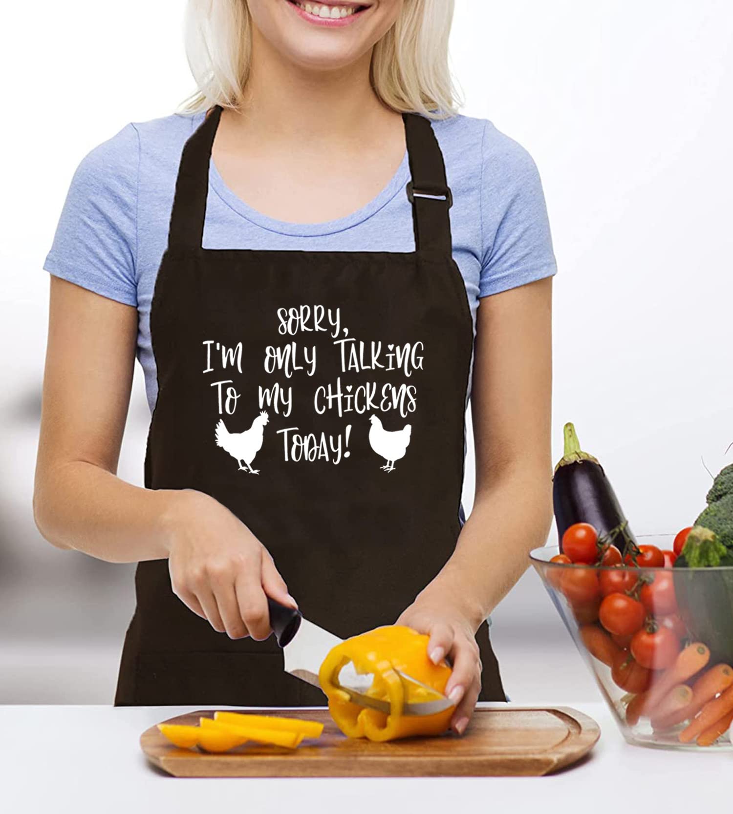 GXVUIS Sorry I'm Only Talking To My Chickens Today Aprons for Women with 2 Pockets Waterproof Adjustable Bib Kitchen Apron Brown