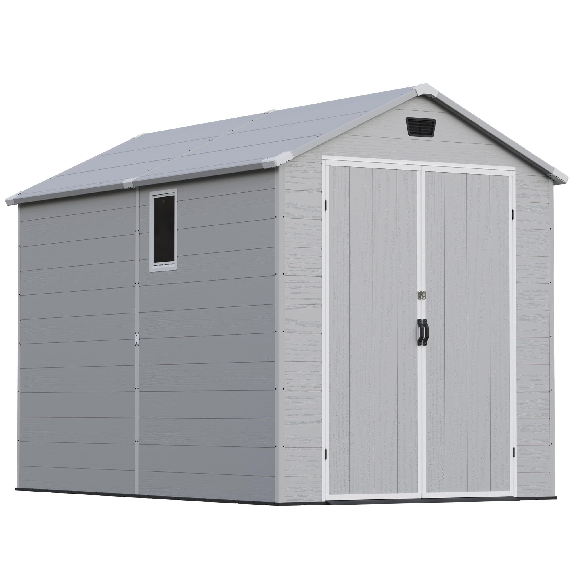 Devoko 6x10 FT Plastic Storage Shed with Floor, Large Resin Outdoor Sheds with Lockable Door and Windows, Waterproof Outside Tool Garden Shed for Patio, Lawn, Backyard, Light Gray