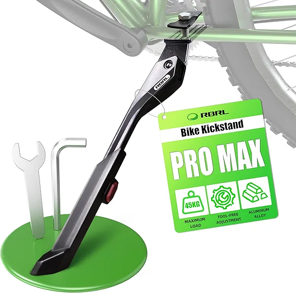 RBRL Bike Kickstand 24–29 Inch, Adjustable Center Mount Kick Stand for E-Bike, Mountain Bike, Road & City Bicycle, Heavy Duty Aluminum Alloy Bicycle Stand with Non-Slip Foot Pad (Max Load 45