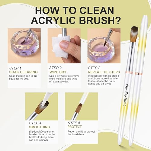 Miniatura 9 de Juego de 4 pinceles de uñas acrílicas, tamaño 481014. Cabello Kolinsky, pinceles de uñas acrílicas ovaladas prensadas prensadas, mango de metal