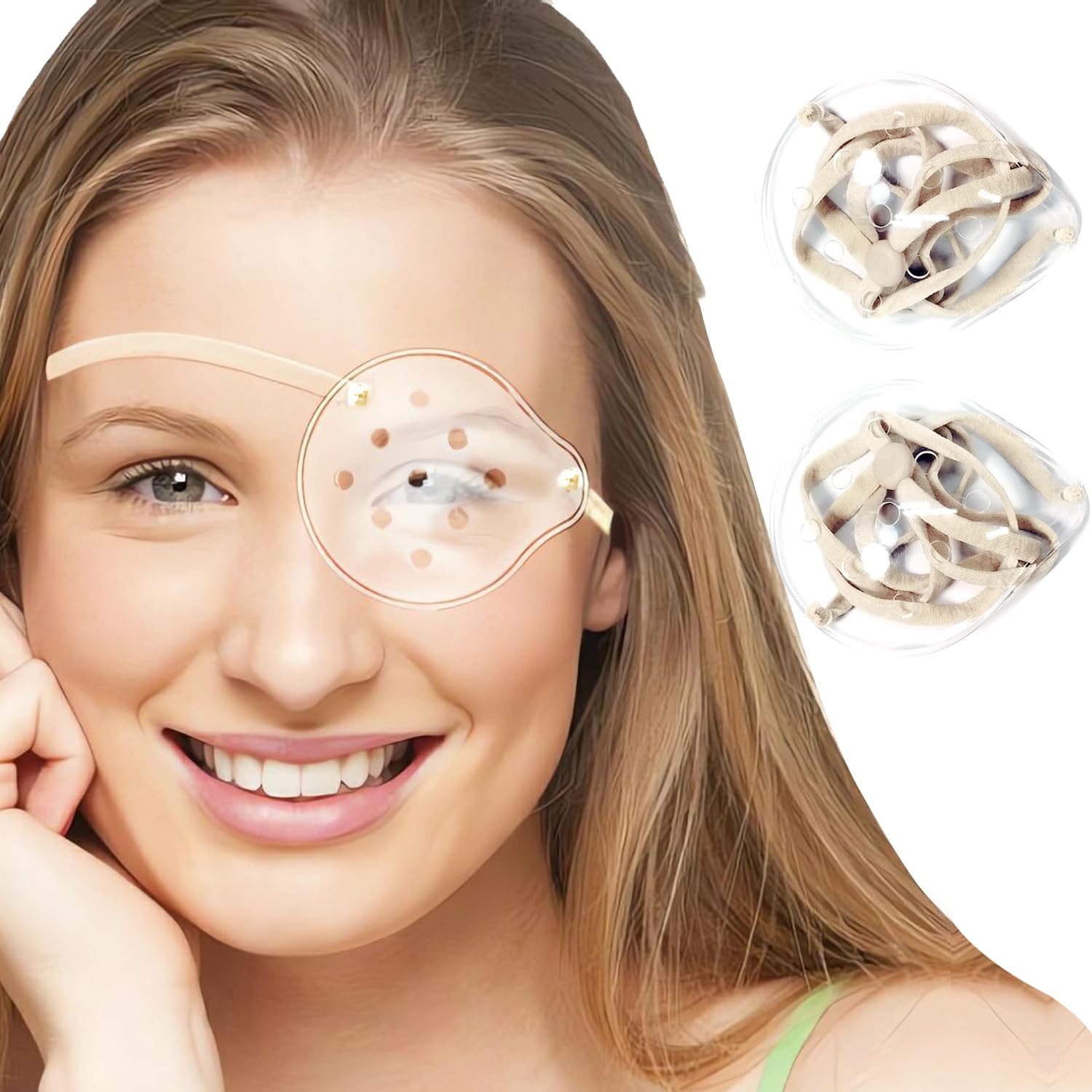AMZVIO2pcs Eye Shield After Cataract Surgery, Clear Eye Patch Plastic Eye Shield with Extended Elastic Strap Longer & Wider for Adults Eye Protective After Cataract Surgery(Beige)