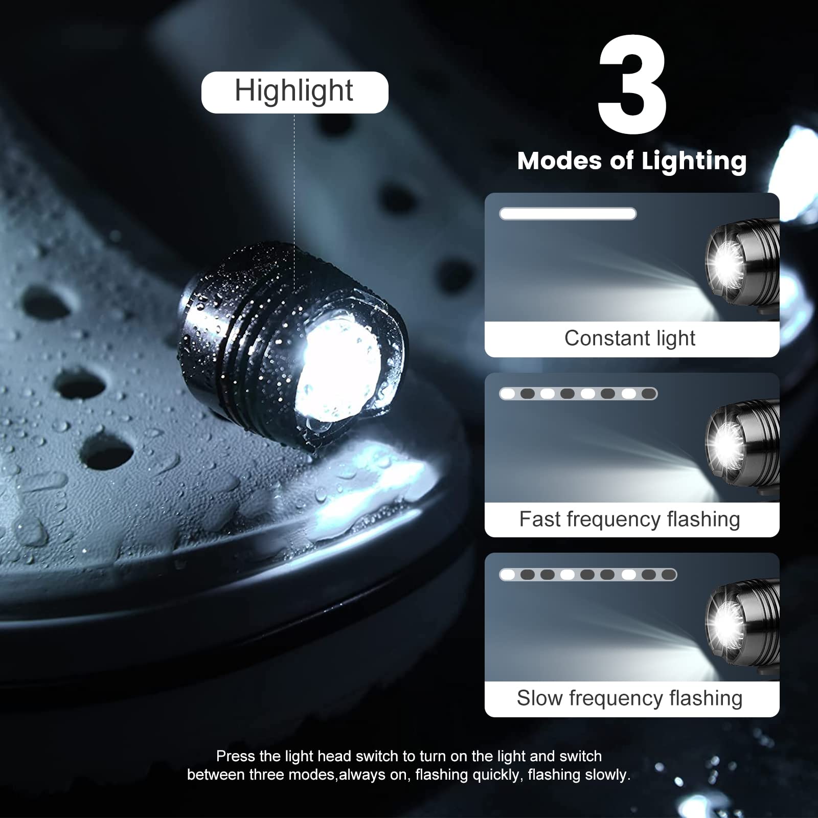 Lampes LED Pour Chaussures Crocs (2 Pièces) - Lumière étanche IPX5, 3 Modes - Pour Marche Nocturne, Jogging, Camping - Cadeau Sécurité