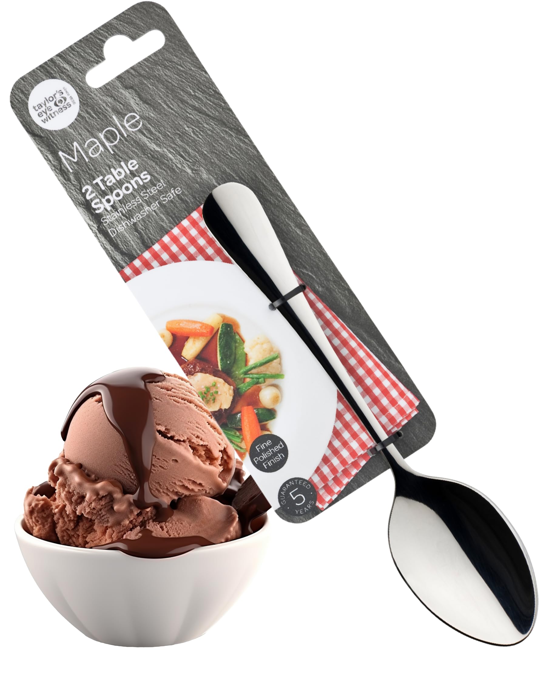 Taylor's Eye Witness Maple 2 Piece 20cm Table Spoon Set with Fine Polished Finish - Rust Resistant 430 Stainless Steel Kitchen Cutlery. Perfect for Dining, Serving & Cooking. 5 Year Guarantee