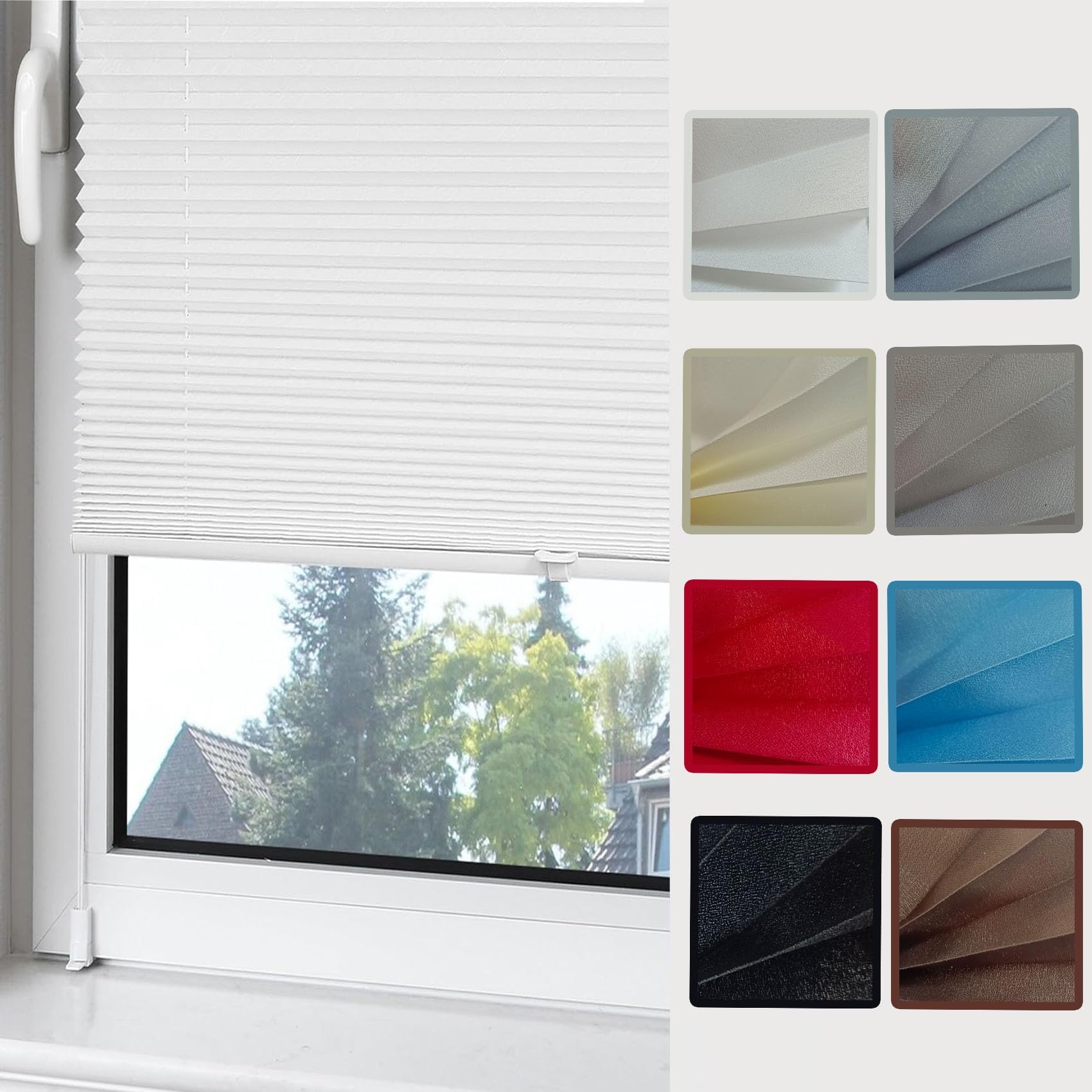 Pleated Blinds Window Blinds 80 x 220 cm Instant Stick on Blinds Easy Fit Opaque Folding Roller Blind, Includes All Assembly Parts, for Window Privacy Protection, White — image 1