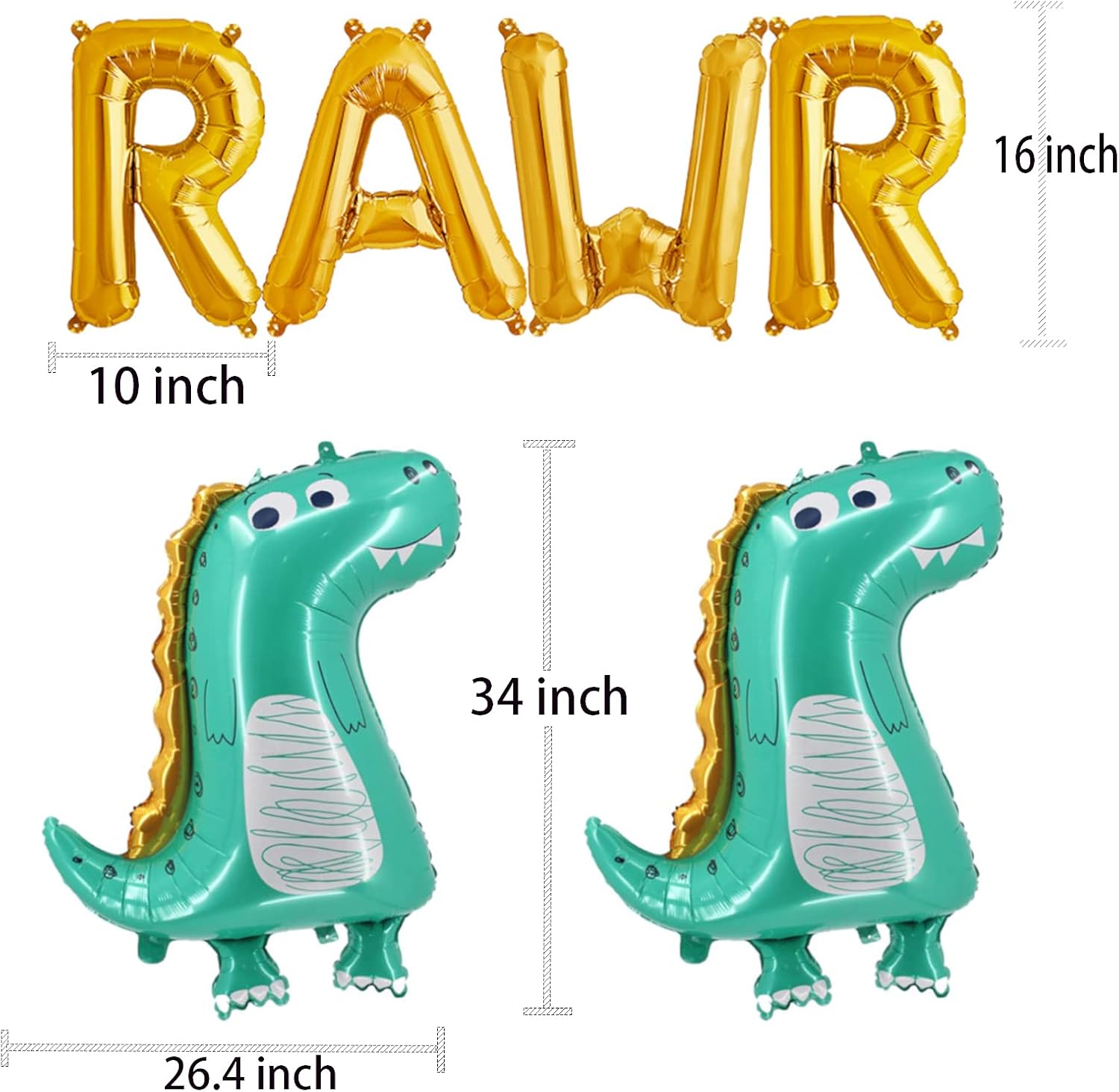 Rawr Balloons Dinosaur 2 large Dino Balloons for Little Boy Baby Birthday Party Decorations