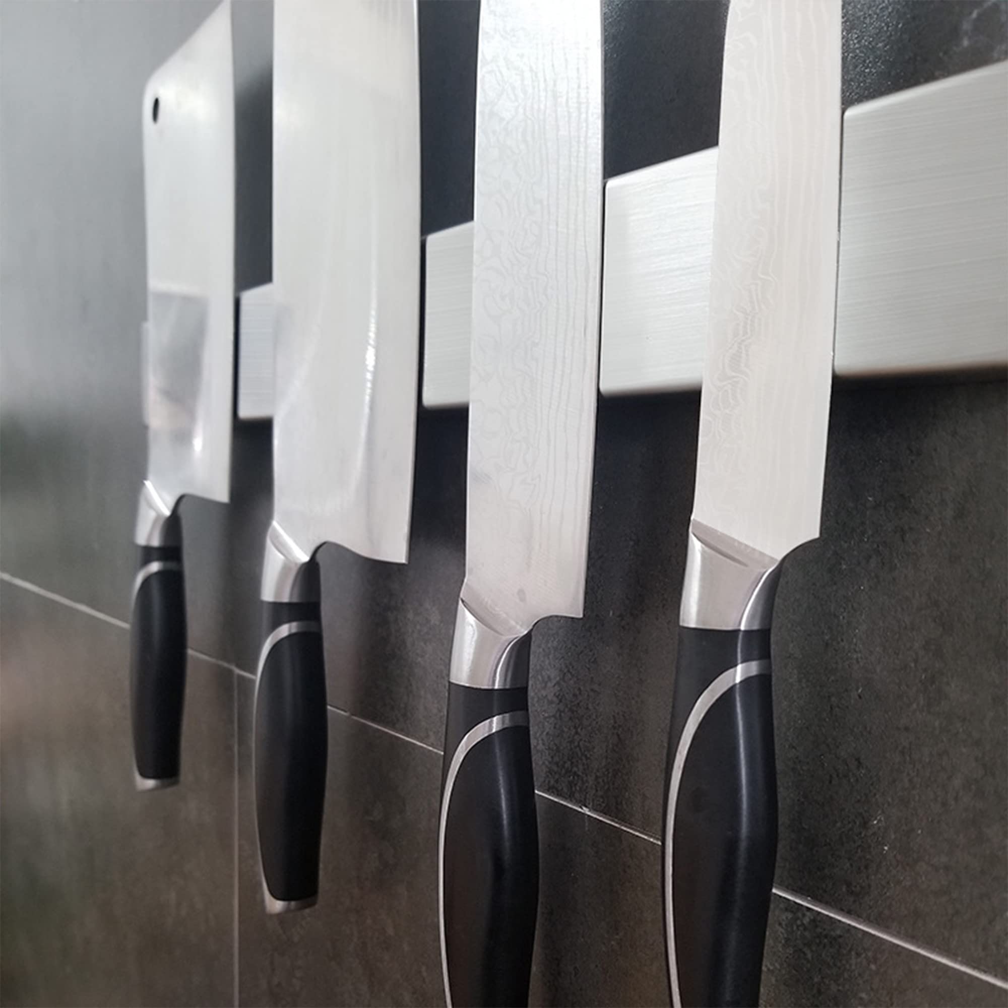 Barra Magnetica Per Coltelli 40 Cm - Con Ganci, Autoadesiva O A Parete, Nera - Foto 2