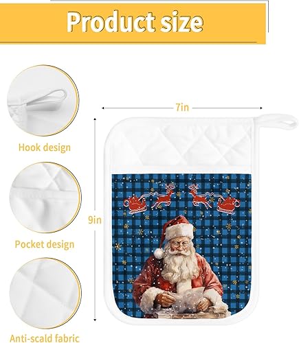 Miniatura 3 de Juego de 2 soportes para ollas de Navidad de Papá Noel para cocina, antideslizantes y aislantes de calor, juego de agarraderas de tela de toalla con