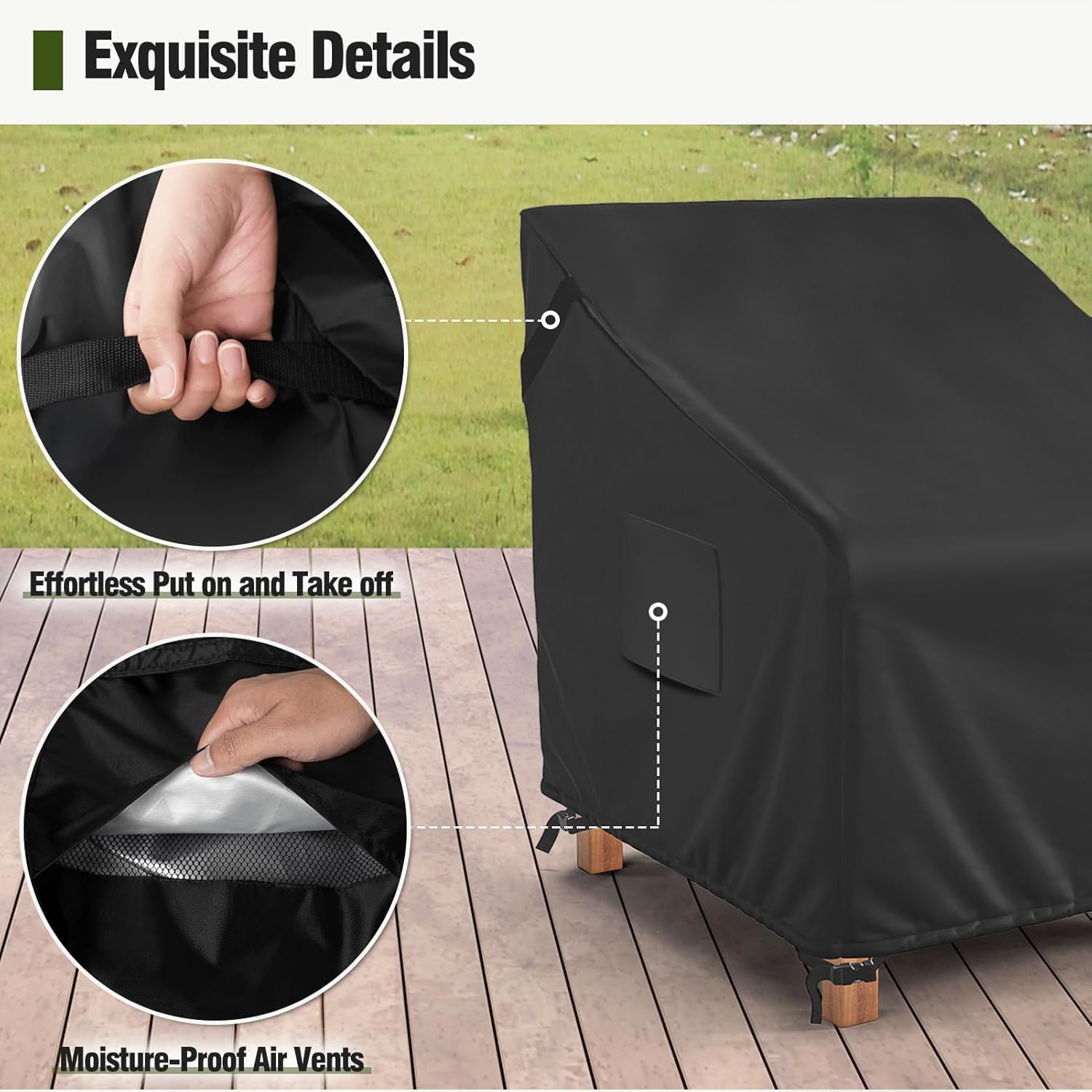 MR. COVER Patio Chair Covers Waterproof, Outdoor Furniture Covers for Rocking Chair, Heavy Duty Anti UV Chair Cover, Fits up to 35"W x 35"D x 35"H, Air Vent and Handles Included,Black, 2 Pack