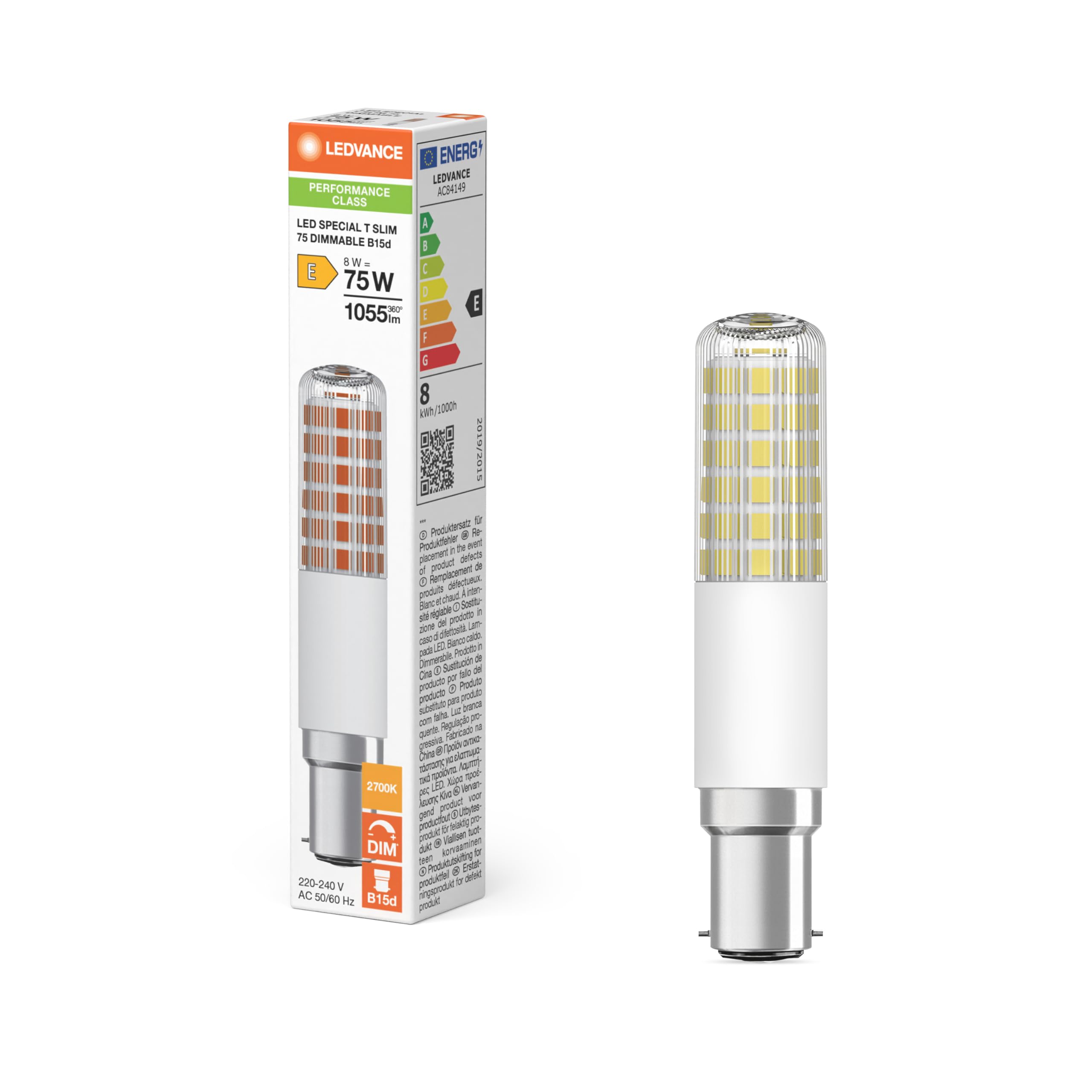 LEDVANCE 4x LED Lampe, B15d, Warmweiß, 8W, Dimmbar, 1055 Lumen, 2700K, Ersatz für 75W Halogenlampe 4er SPARPACK