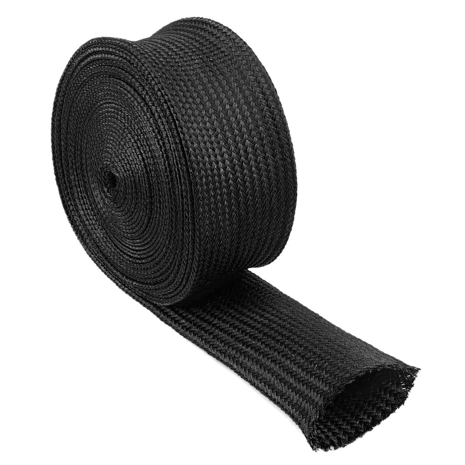 HOLED 9/16" Nylon Braided Cable Sleeve for Hydraulic Cord Tig Welding Cable Cord Audio Video Cable Management, Wire Loom Cord Wrap Wire Sleeve Protector from Cat Dog Chewing (Black, 10FT)
