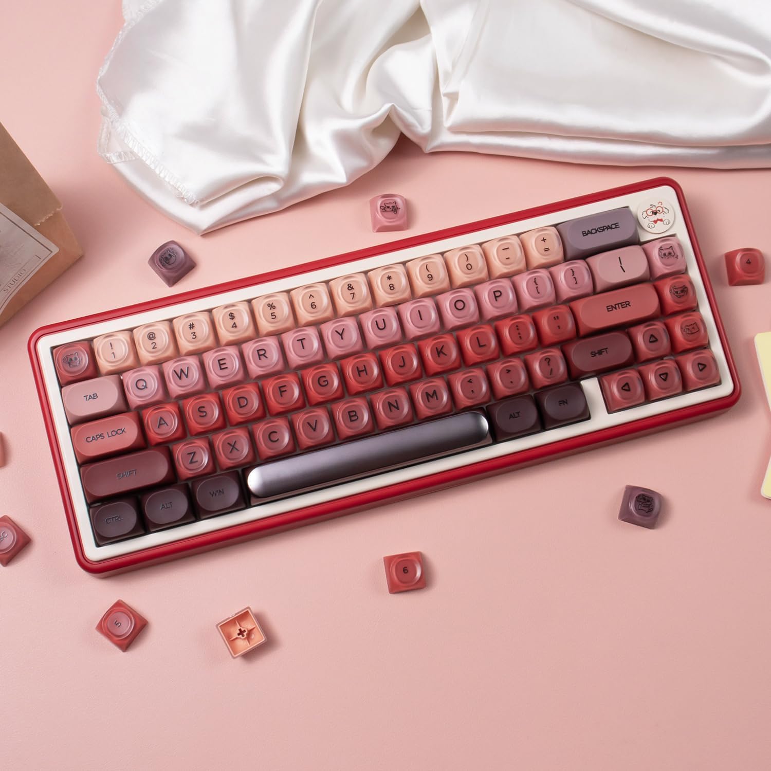 Sumgsn 132 Keys PBT Jelly Keycaps MOA Profile Red Keycaps Comaptible with Wooting Keyboard 61/64/87/104/108 Cherry Mx Switches Mechanical Keyboards