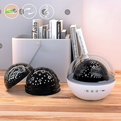 Miniatura 3 de Colorful Life Proyector de estrellas de luz nocturna para niños con caja de música, 5 películas, luz giratoria de galaxia, lámpara de guardería para