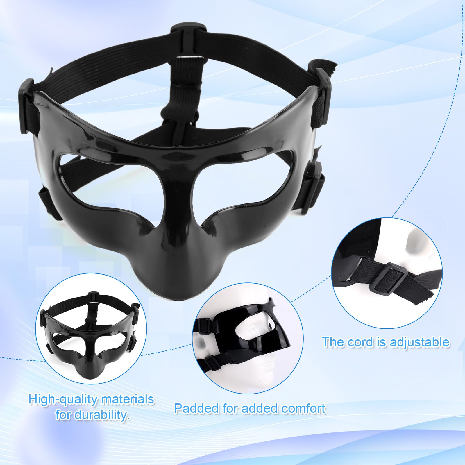 Masque pour Nez Cassé, Réglable Écran Facial Respirant Transparent Entraînement Sportif Masque Facial Protège Nez avec Rembourrage pour Adultes Adolescents Basket-Ball Football Accessoires