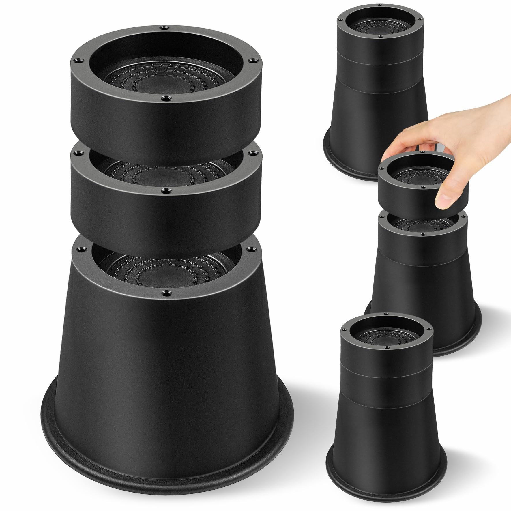 Mixdora Black Bed Risers 4, 6 Or 8 Inch Stackable Furniture Risers Heavy Duty Adjustable Chair Raisers For Desks Couches Sofas Table Set Of 4 Pack (4,6,8 Inch)