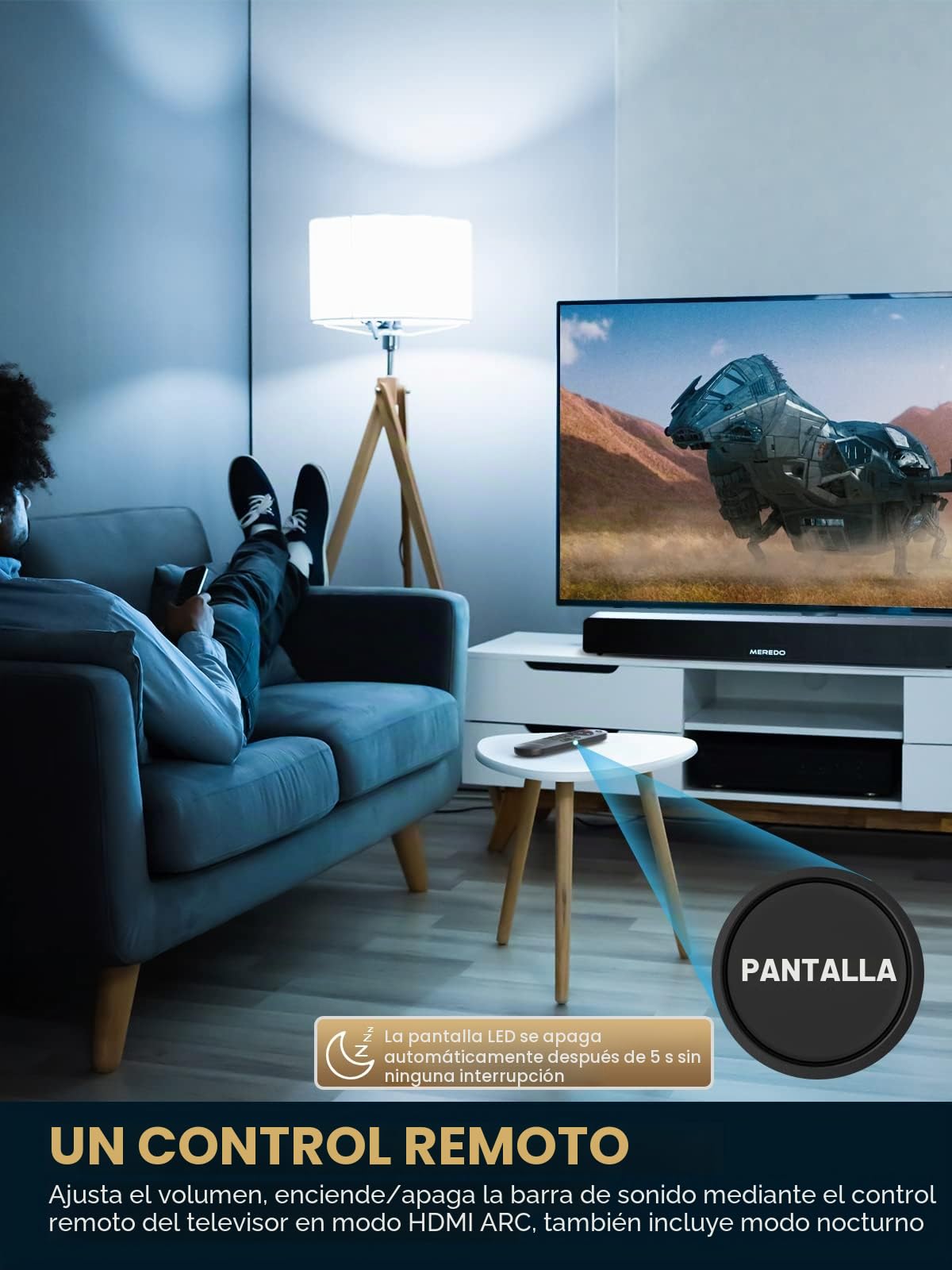 MEREDO Barra de Sonido, Sistema de Barra de Sonido para TV Altavoz BT 5.0 de 2.1 Canales y 150W con subwoofer Integrado para PC/Cine en casa, Compatible con ARC/óptico/Aux/USB