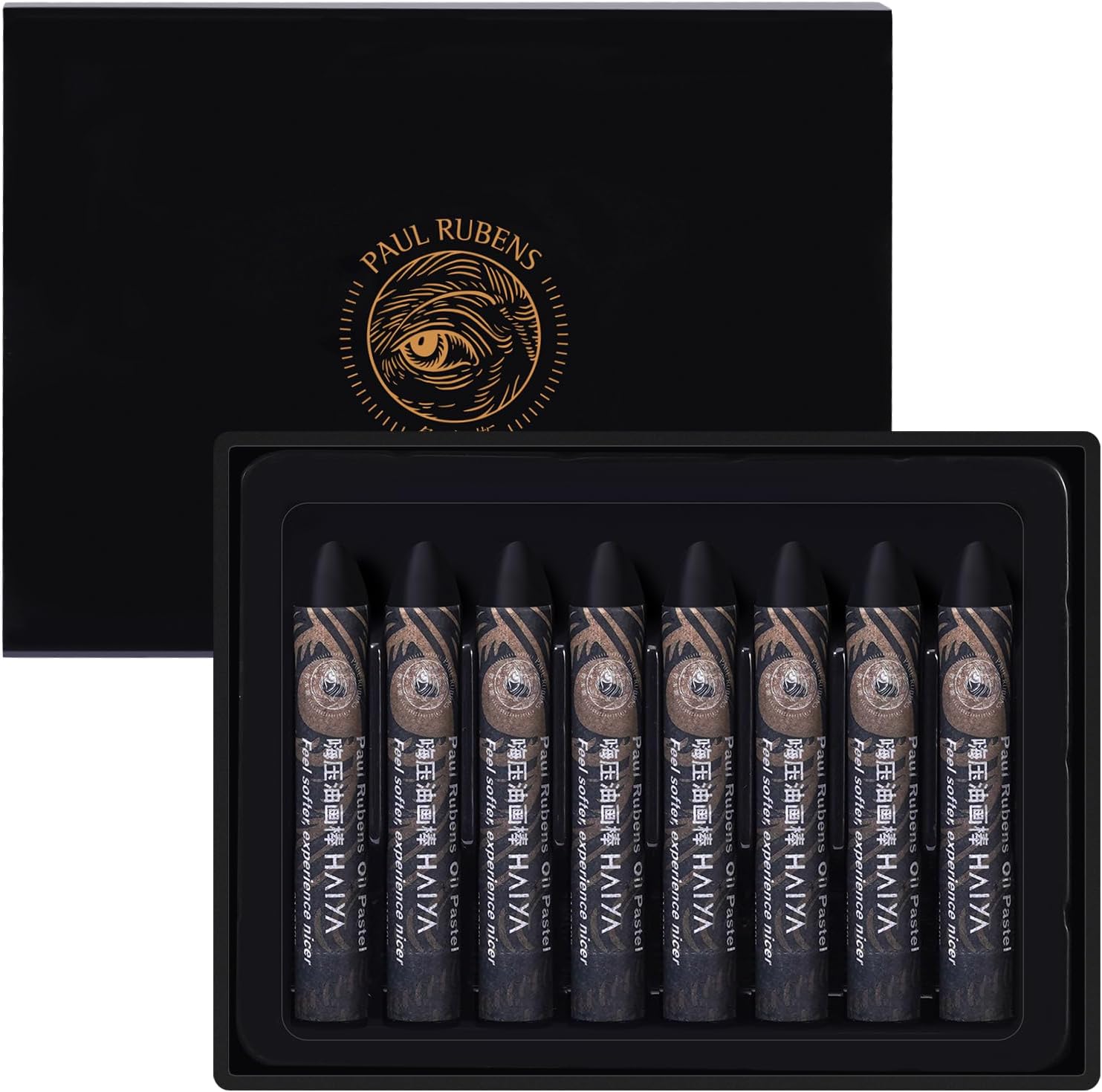 Paul RubensOil Pastels, 8PCS Black Oil Pastel Set with Creamy Texture Easy to Blend, Bullet Heads HAIYA Oil Pastels for Artists and Beginners, Art Supplies for Painting and Drawing