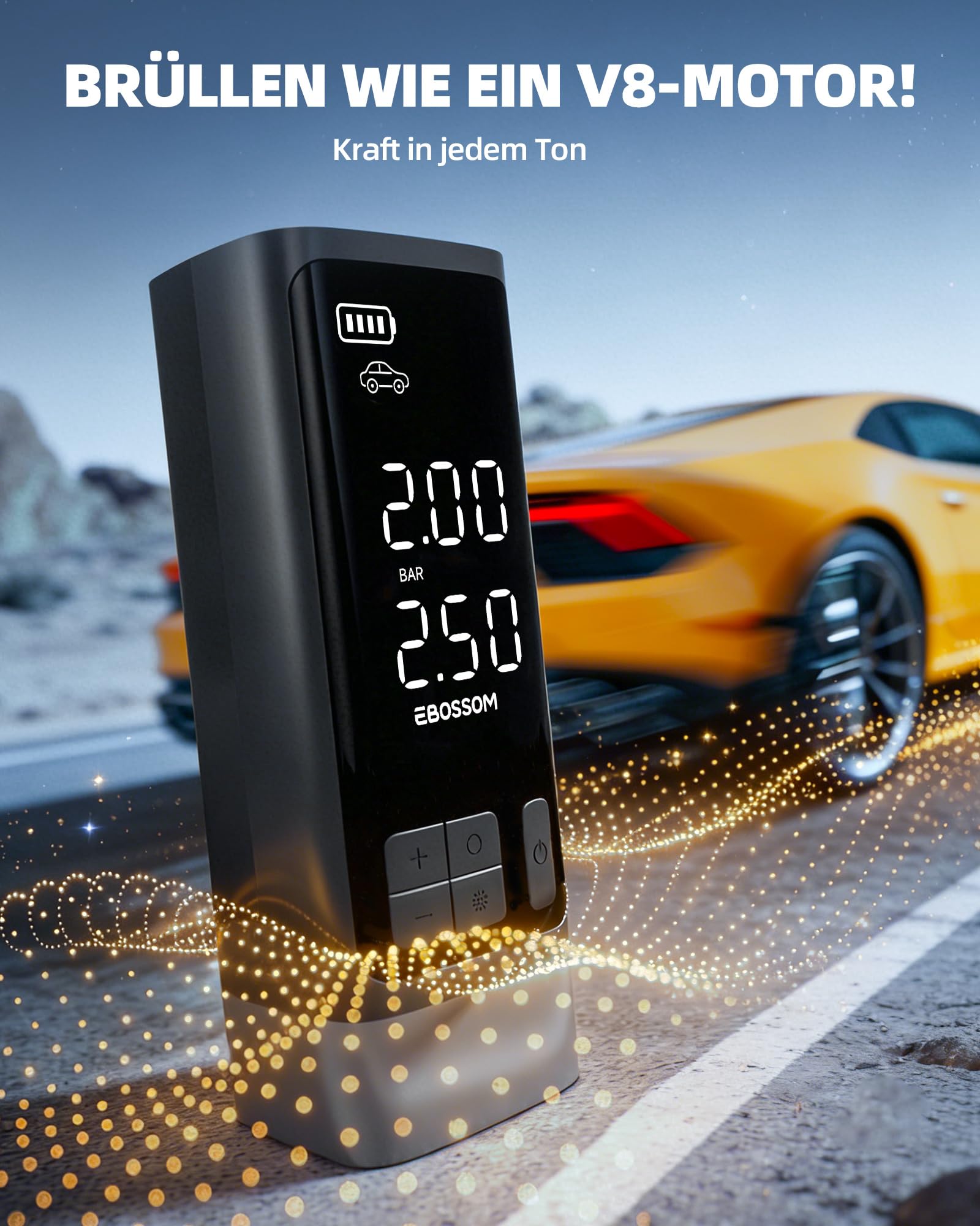 Tragbarer Luftkompressor 150PSI, Doppelzylinder-Luftpumpe mit Akku und 12V DC, Kompressor mit LED-Beleuchtung und automatischer Stoppfunktion für Auto, Pickup und Motorrad und Fahrrad