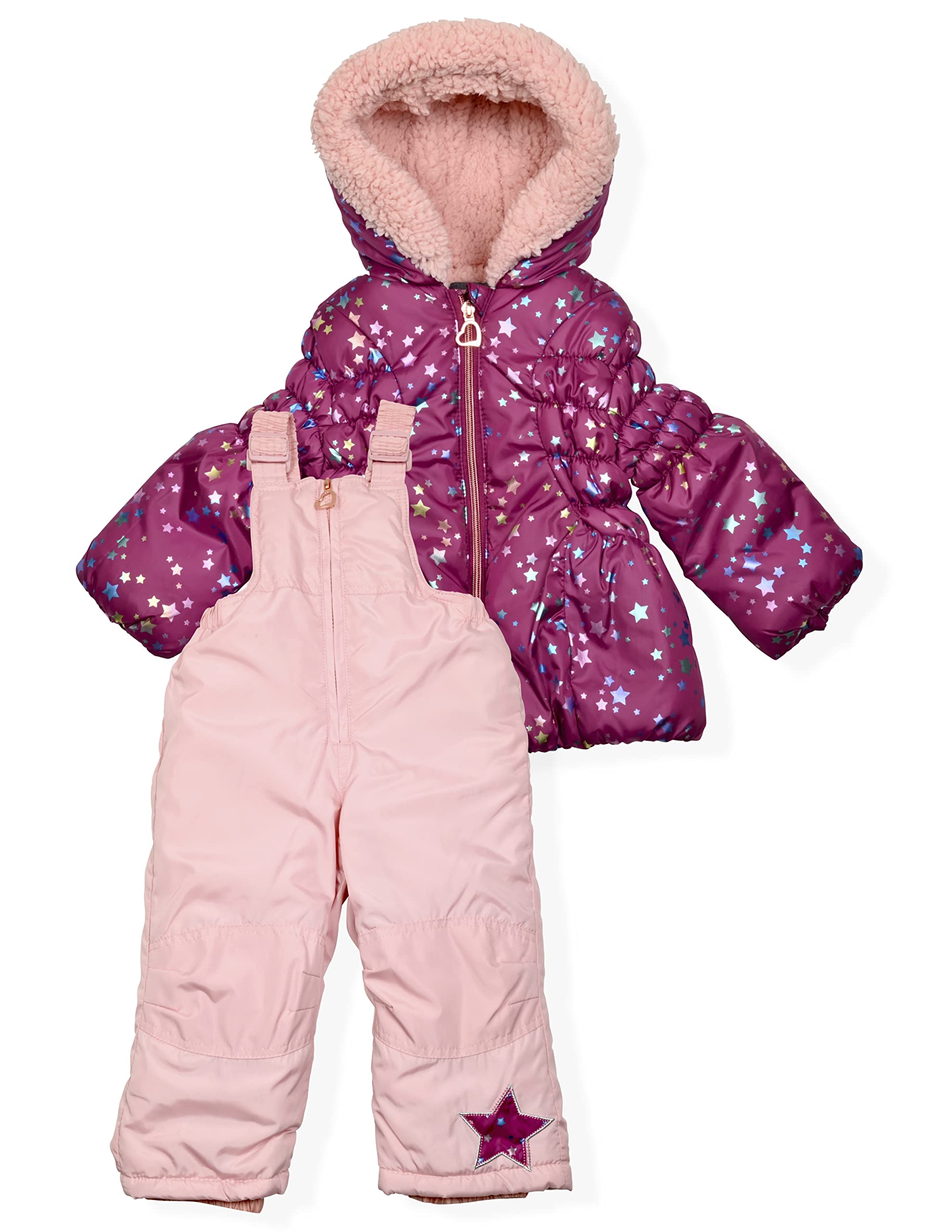 Arctic Quest Girls' Bib Snow Pants and Ski Jacket Water-resistant Snowsuit for Kids Winter Jacket for Girls Hooded