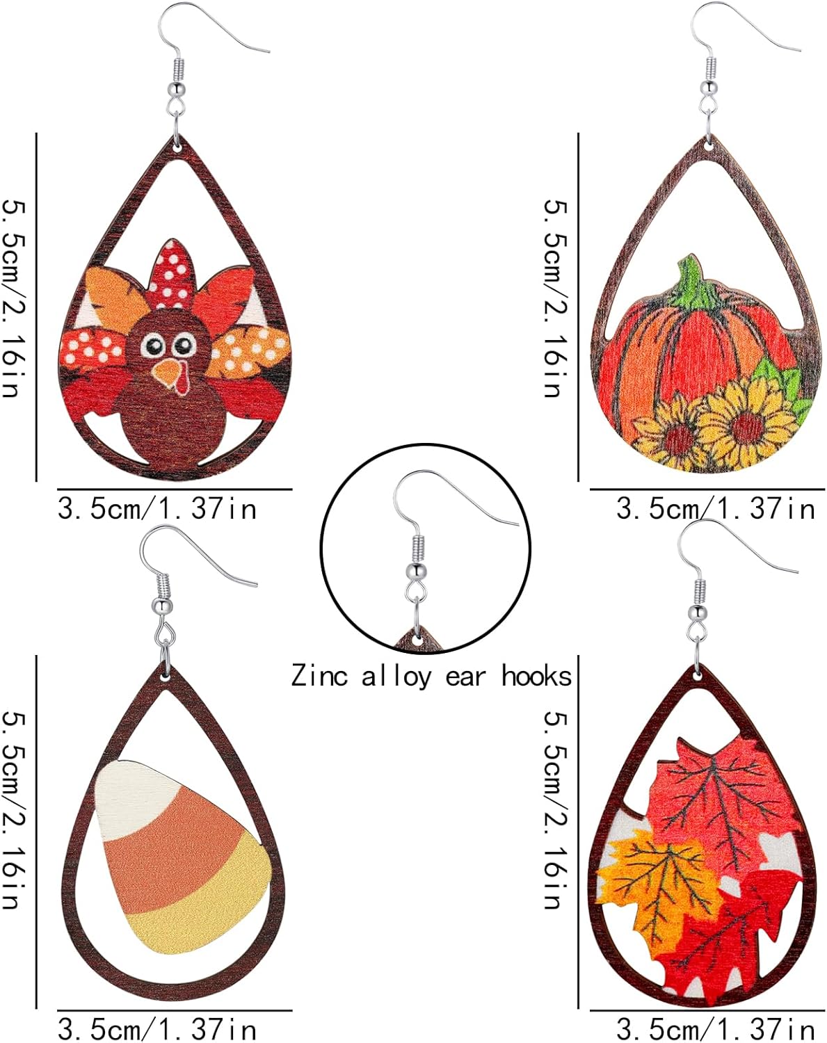 7 Pairs Fall Earrings for Women,Turkey Earrings Pumpkin Earrings Candy Corn Earrings Dangle Leaf Earrings Wooden Holiday Autumn Thanksgiving Earrings for Women - Image 6