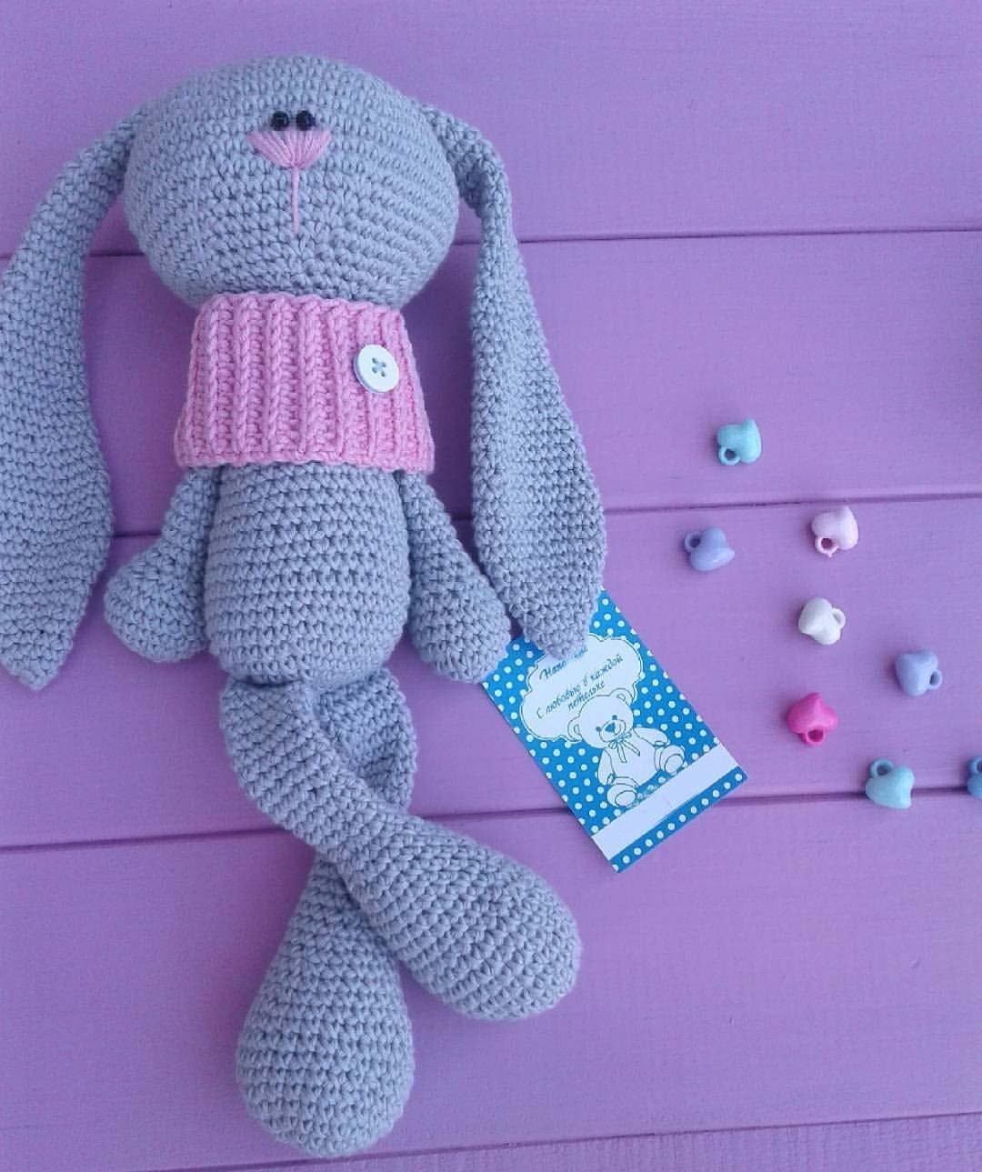 Bunny Stuffed Toy Knitted Crochet Doll. Fluffy Cute Soft Toy. Great gift idea.