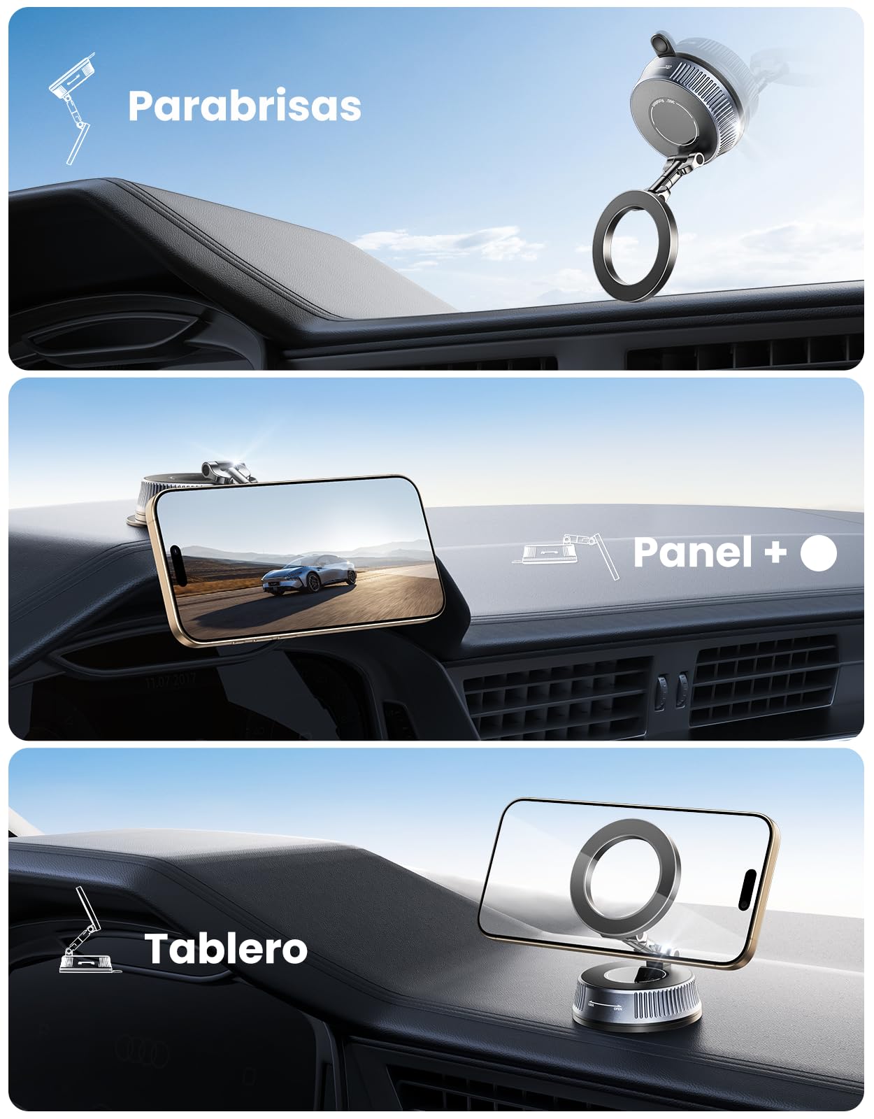 Magnetic Mobile Phone Car Holder with Vacuum Suction Nano Gel Enhanced, Adjustable 360° & Foldable Support Telemovel Cart for MagSafe, Includes Metal Ring, Universal for iPhone/Android — view 4