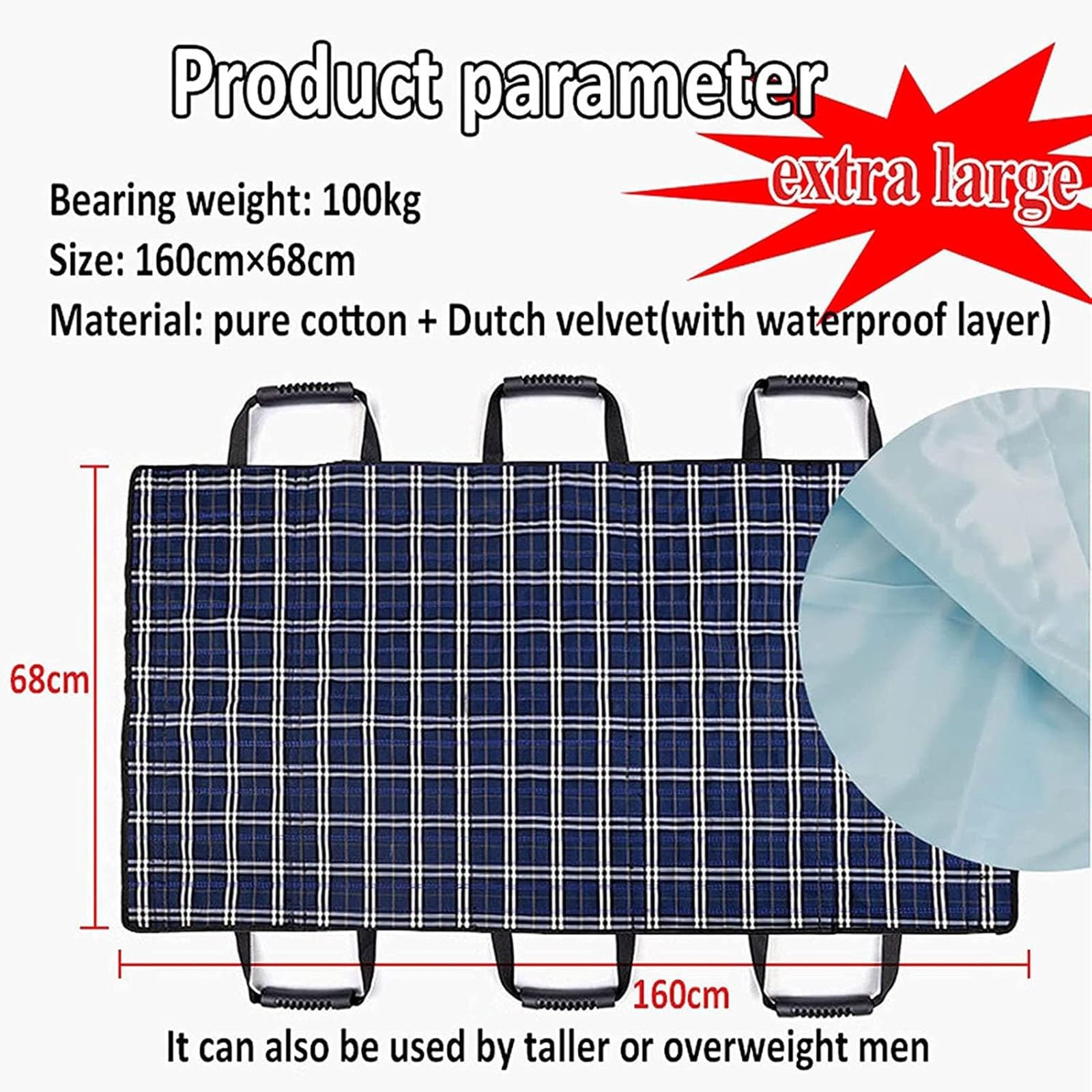 Almohadilla de Posicionamiento con asas, Multiusos Incontinencia Colchón Protector Ropa de Cama Liner Underpad, para Reposicionamiento, Giro y Elevación, para Ancianos, Pacientes, Minusválidos, Cuidad