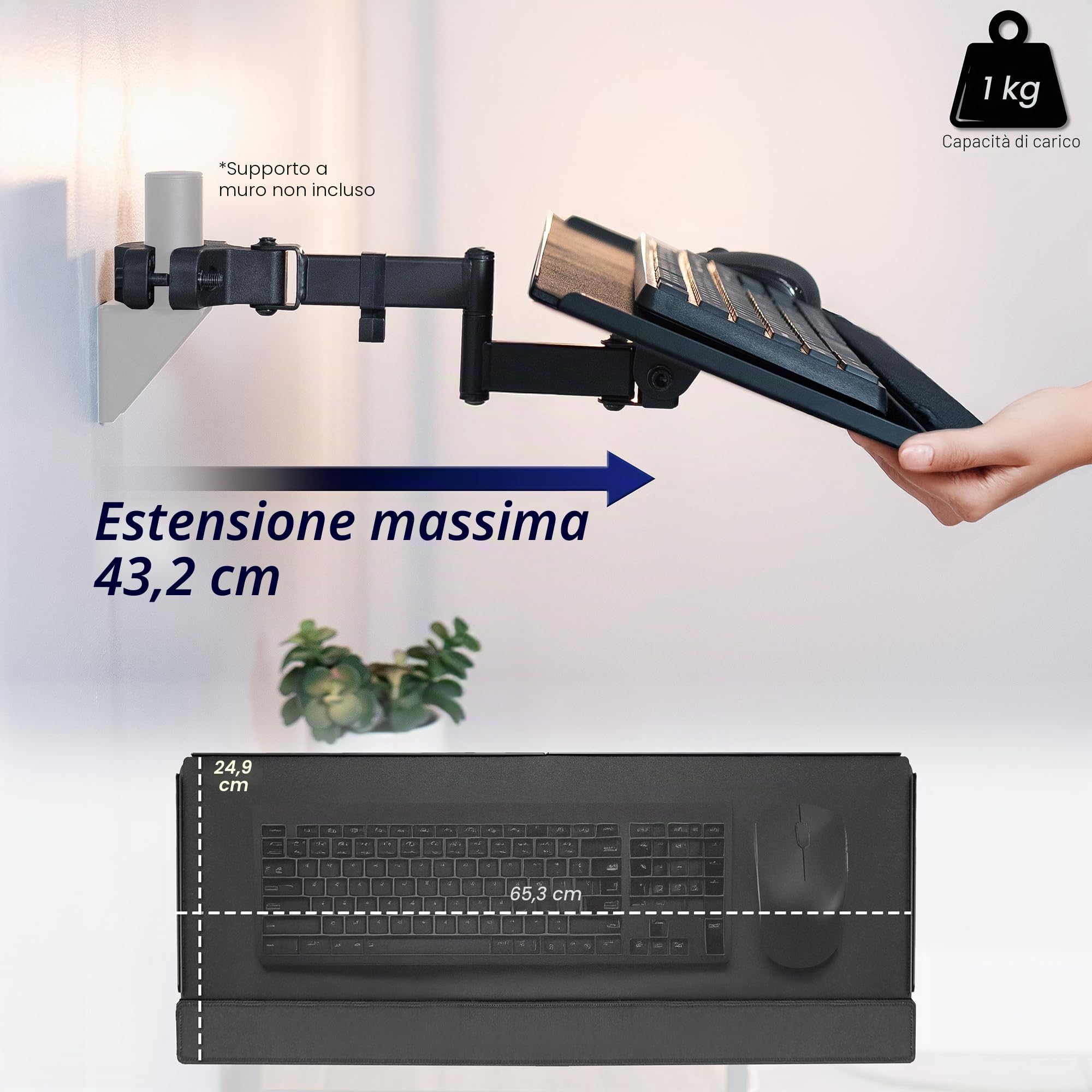 Vivo POLEKB, Supporto Universale per Tastiera e Mouse da 66 cm, Rotazione di 360 Gradi, Posizione di Scrittura Neutra, Nero