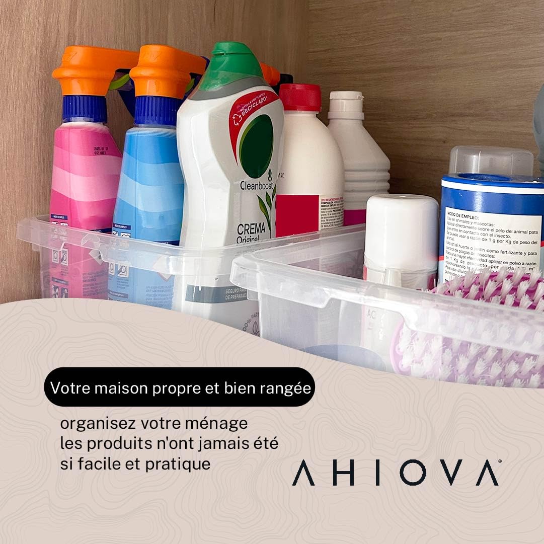 Boites Rangement Plastique 8L avec Couvercle Lot 5 Empilables 100% Transparentes Clic Pression 33x24x15,5cm Salle Bain Garage Bureau Maison Sans BPA
