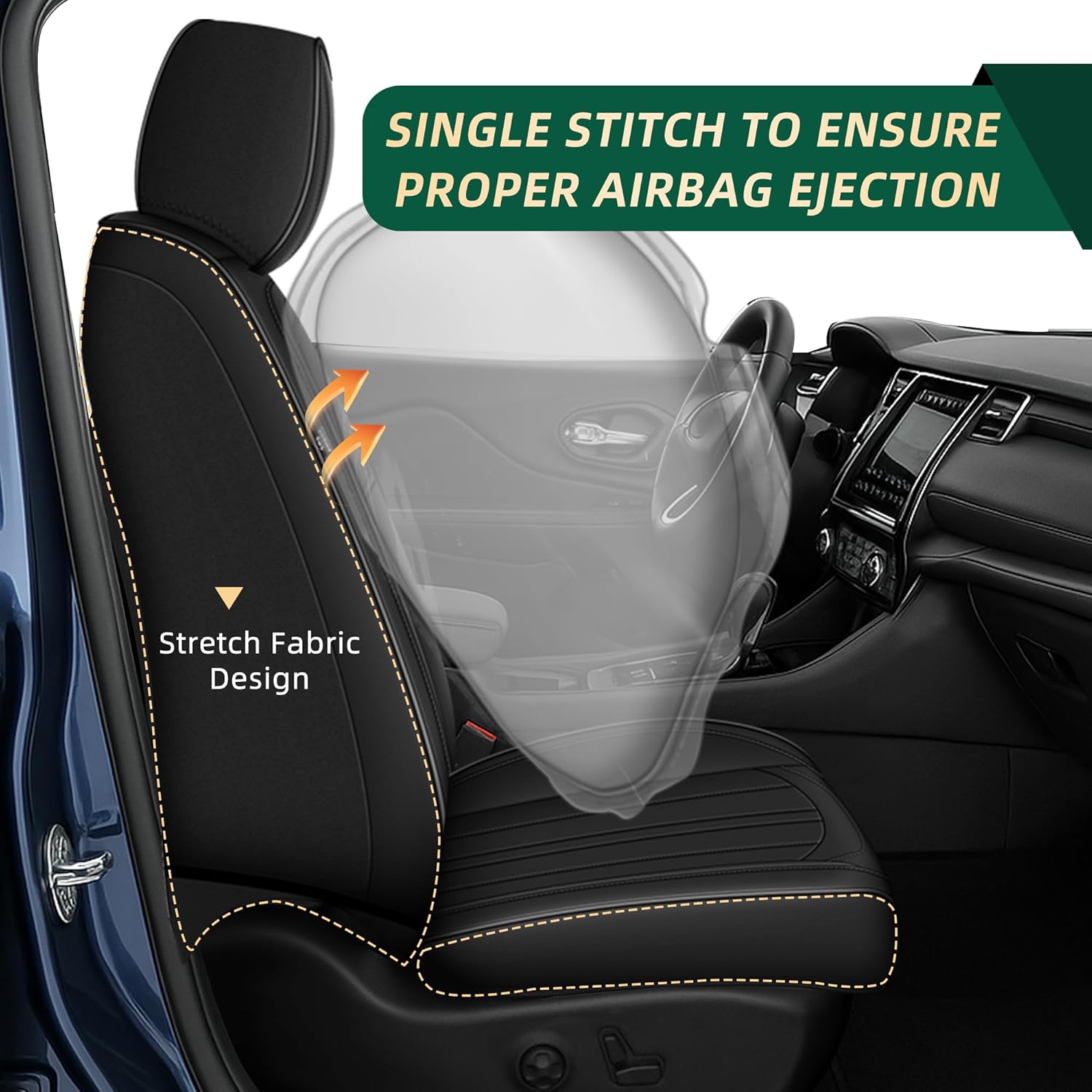 Car Seat Covers Fit for Jeep Grand Cherokee 2005-2025 2026 Waterproof Leather Seat Covers Breathable and Comfortable All Weather Seat Covers (2 Front Set, Black)