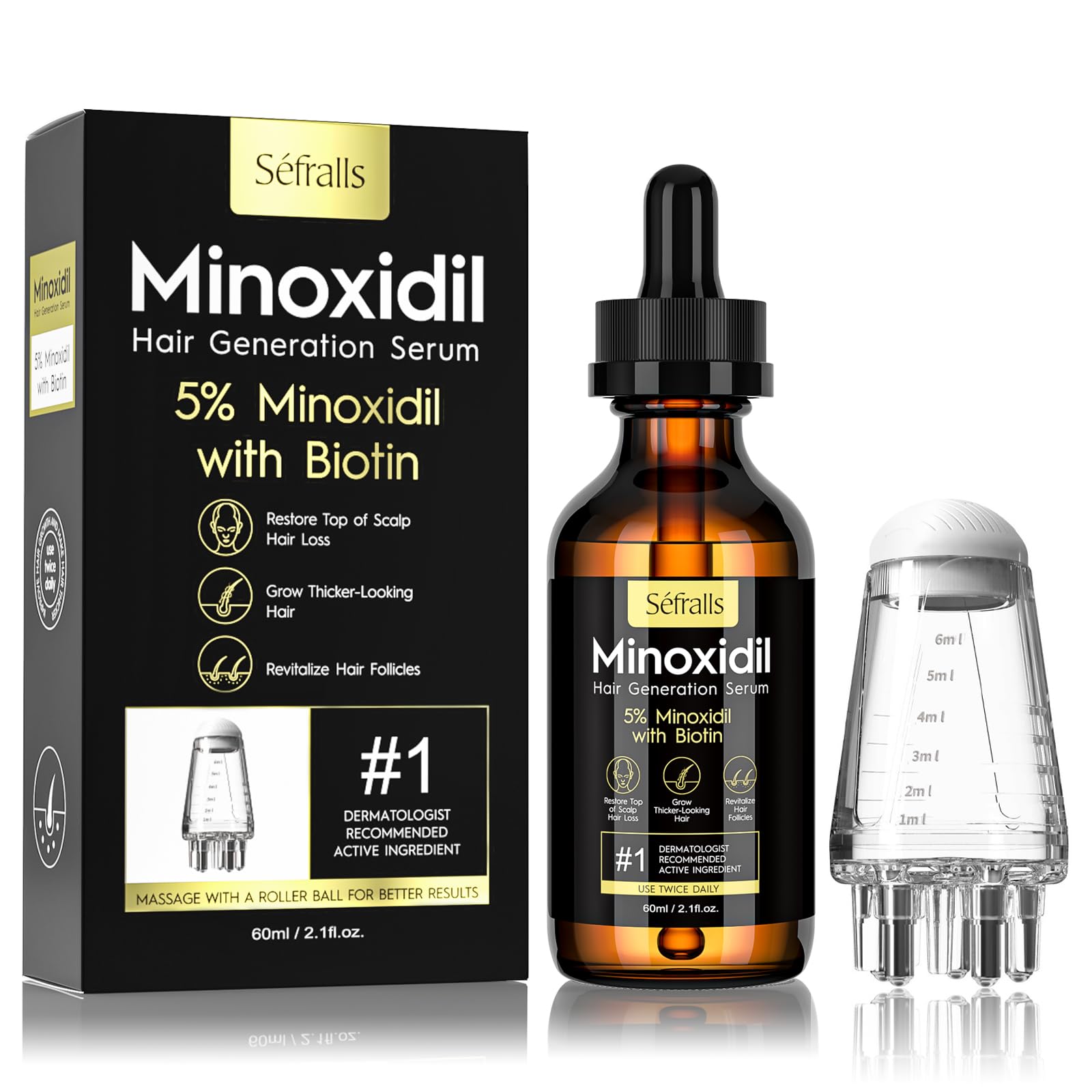 5 Minoxidil Hair Growth Oil for Men Women Kit - Extra Strength Regrowth Serum Topical Hair Loss Treatment
