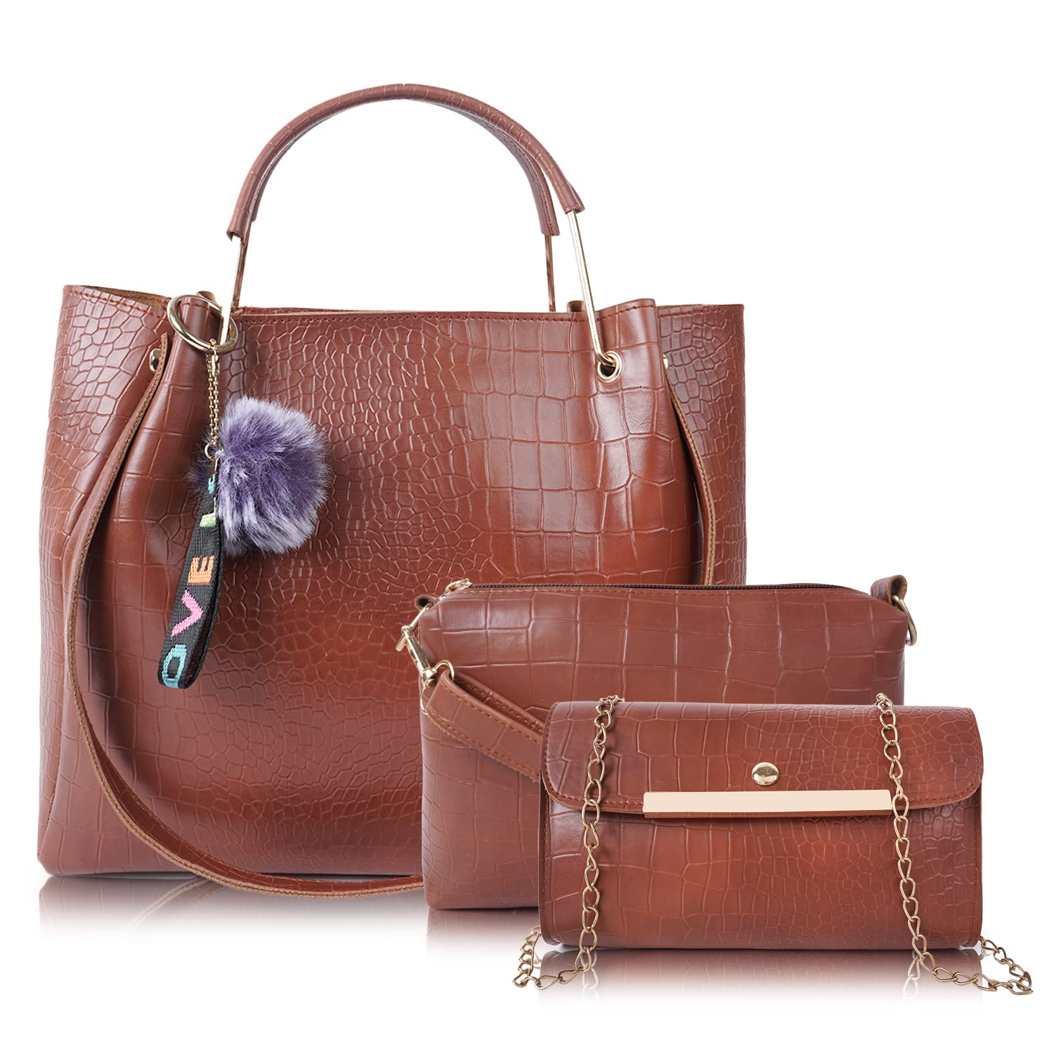 Envias Leatherette Handbags For Womens Ladies Combo Of 3 (D-61-Brown) (B0C3MRZYDC) Amazon Price History, Amazon Price Tracker