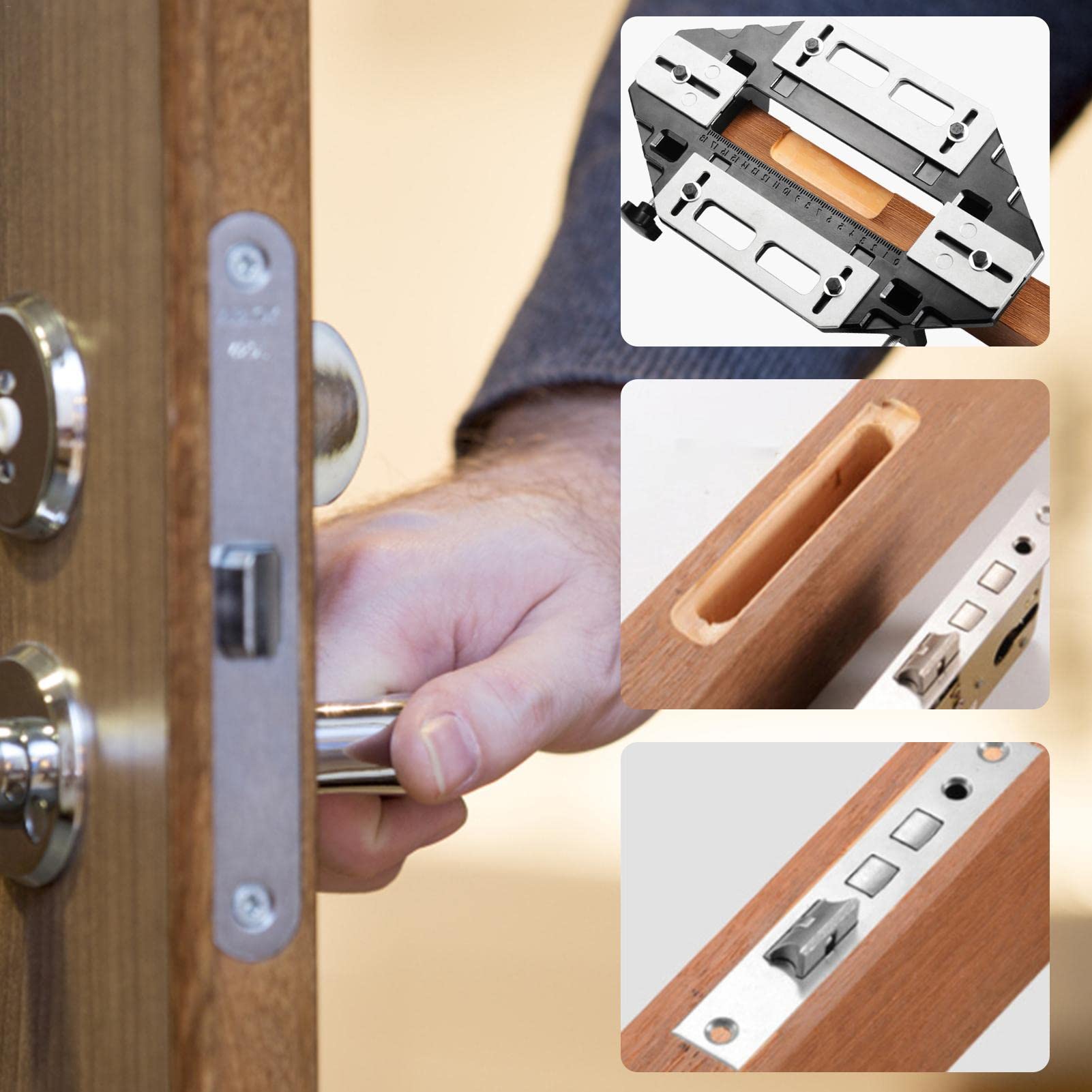 Plantilla de bisagra de puerta ajustable con abridor de agujeros y brocas para puertas de acero y madera, kit de fácil instalación para bisagras de puerta y cerraduras